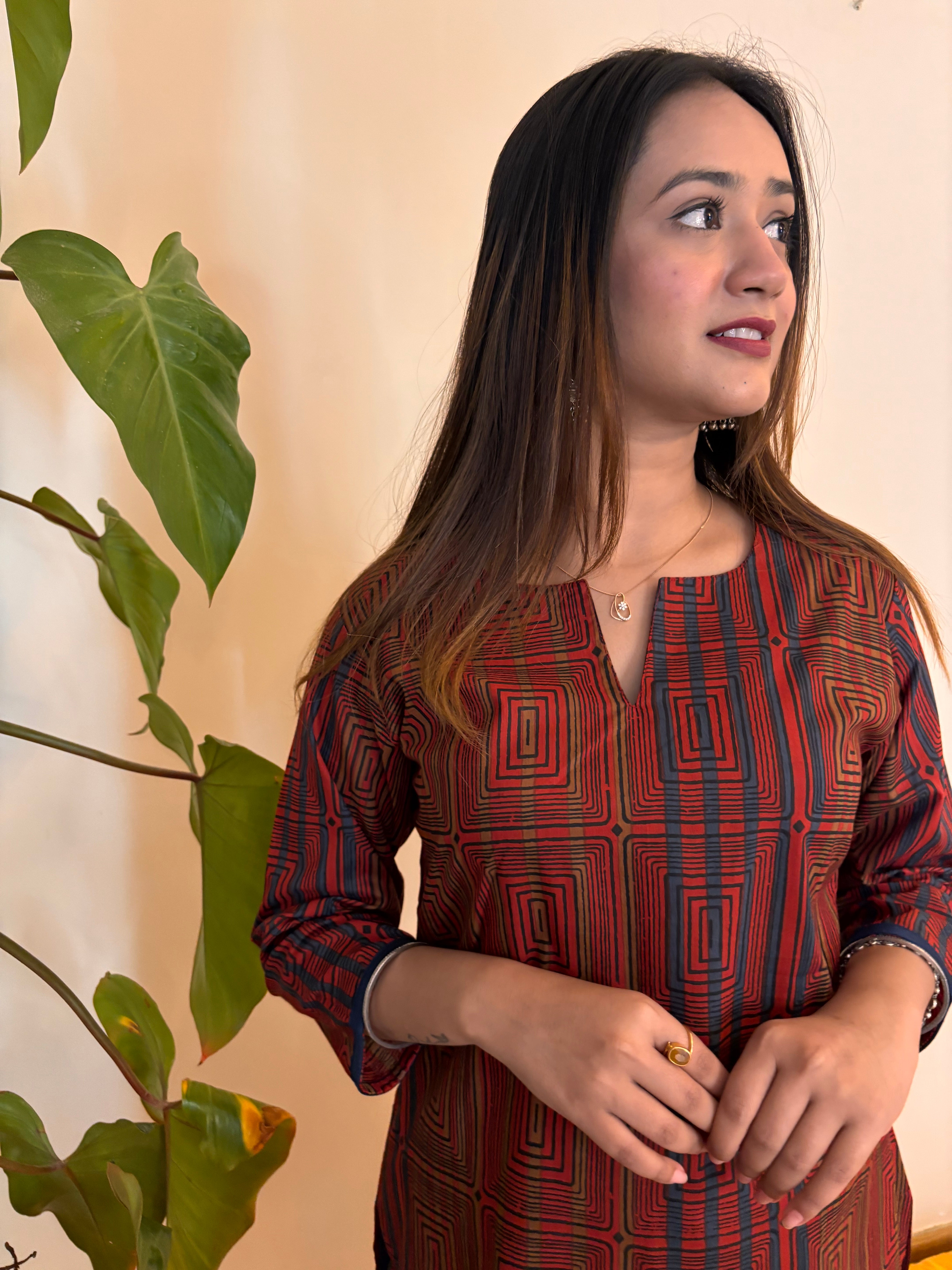 Multicolours Cotton Staright Long Kurta