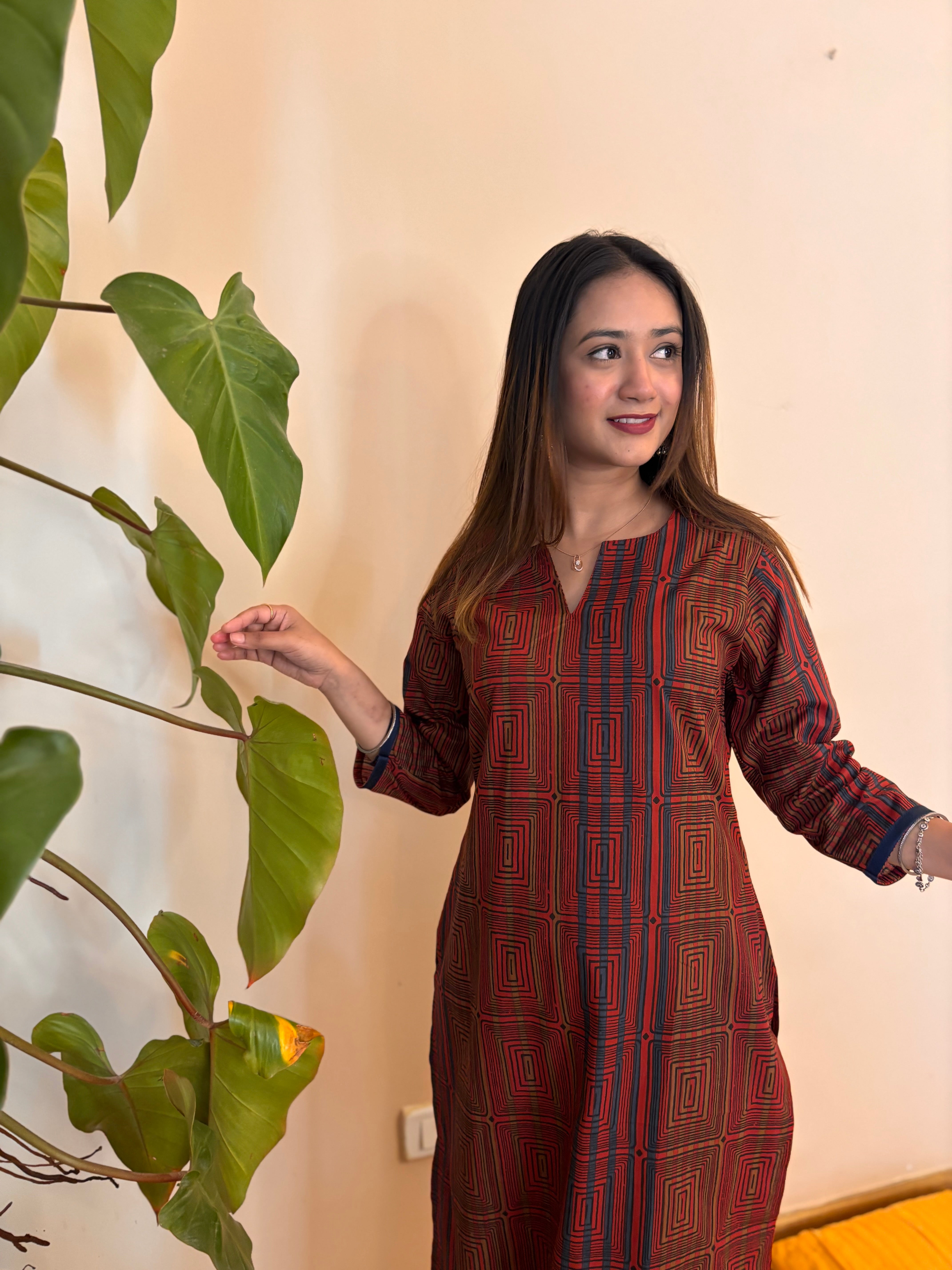 Multicolours Cotton Staright Long Kurta