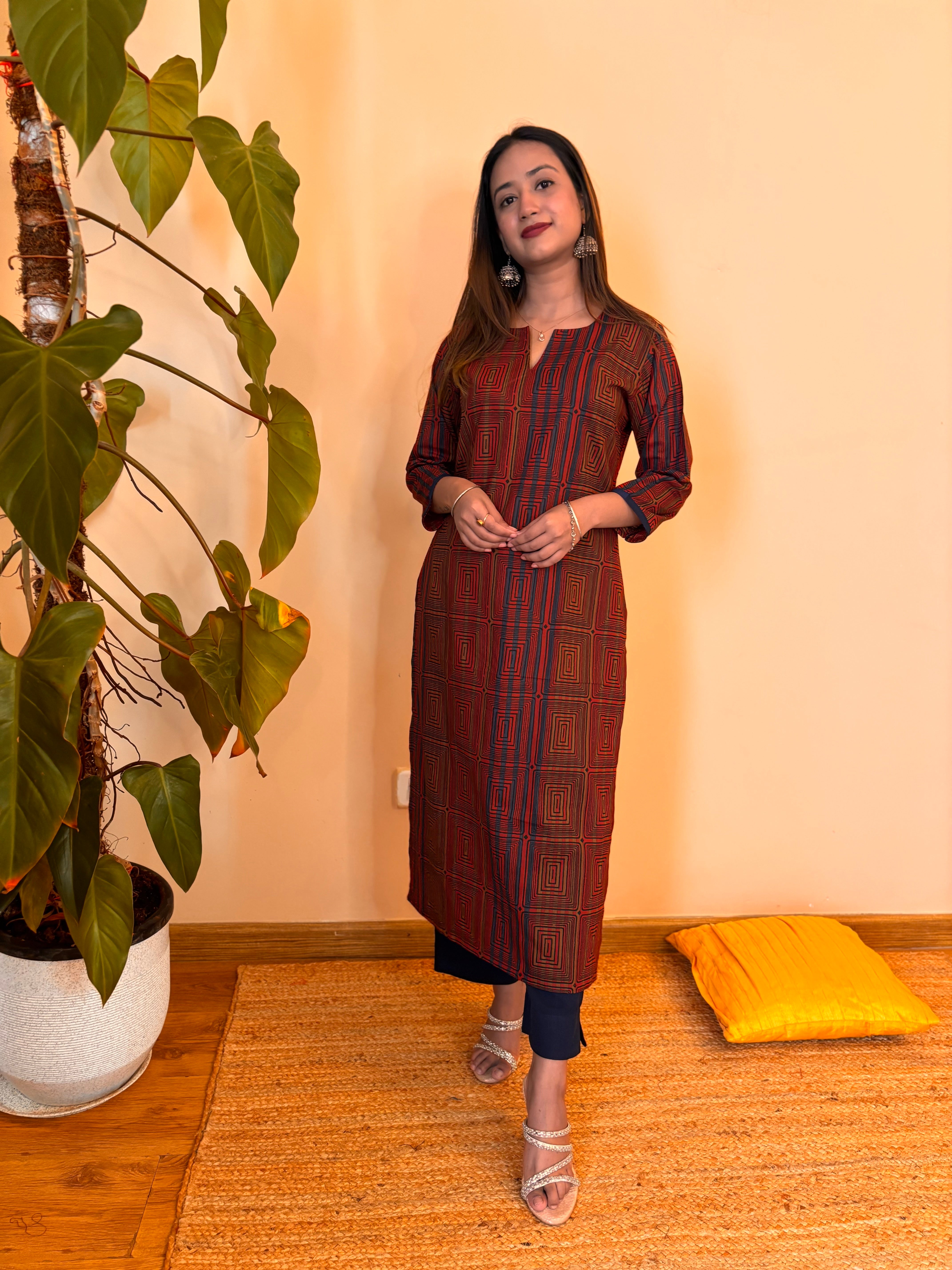 Multicolours Cotton Staright Long Kurta