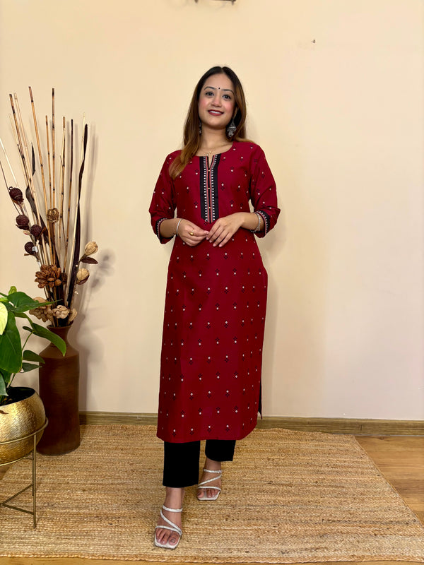 'GUL’ MAROON  PRINTED COTTON  STRAIGHT KURTA