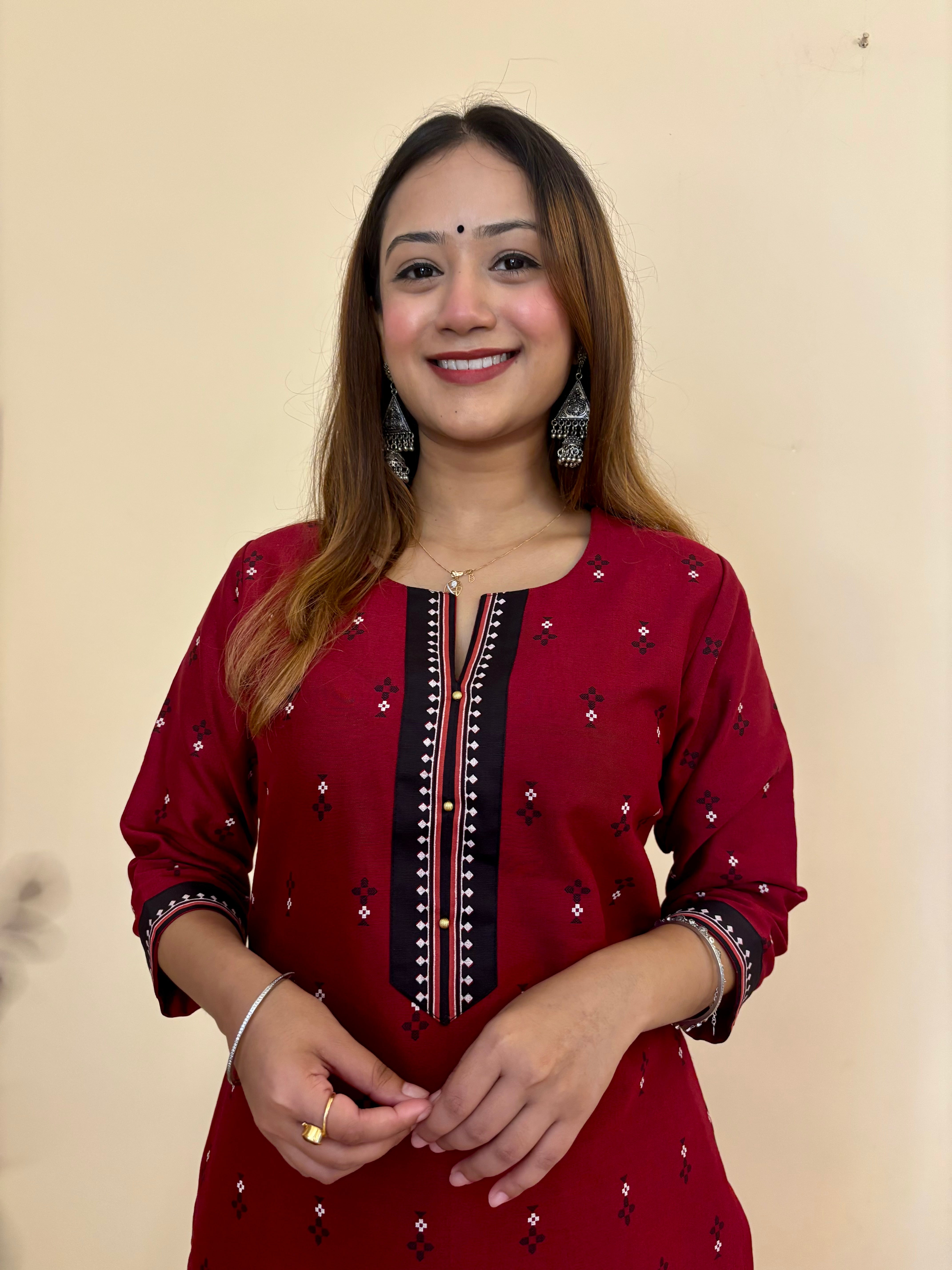 'GUL’ MAROON  PRINTED COTTON  STRAIGHT KURTA  AND PANT SET