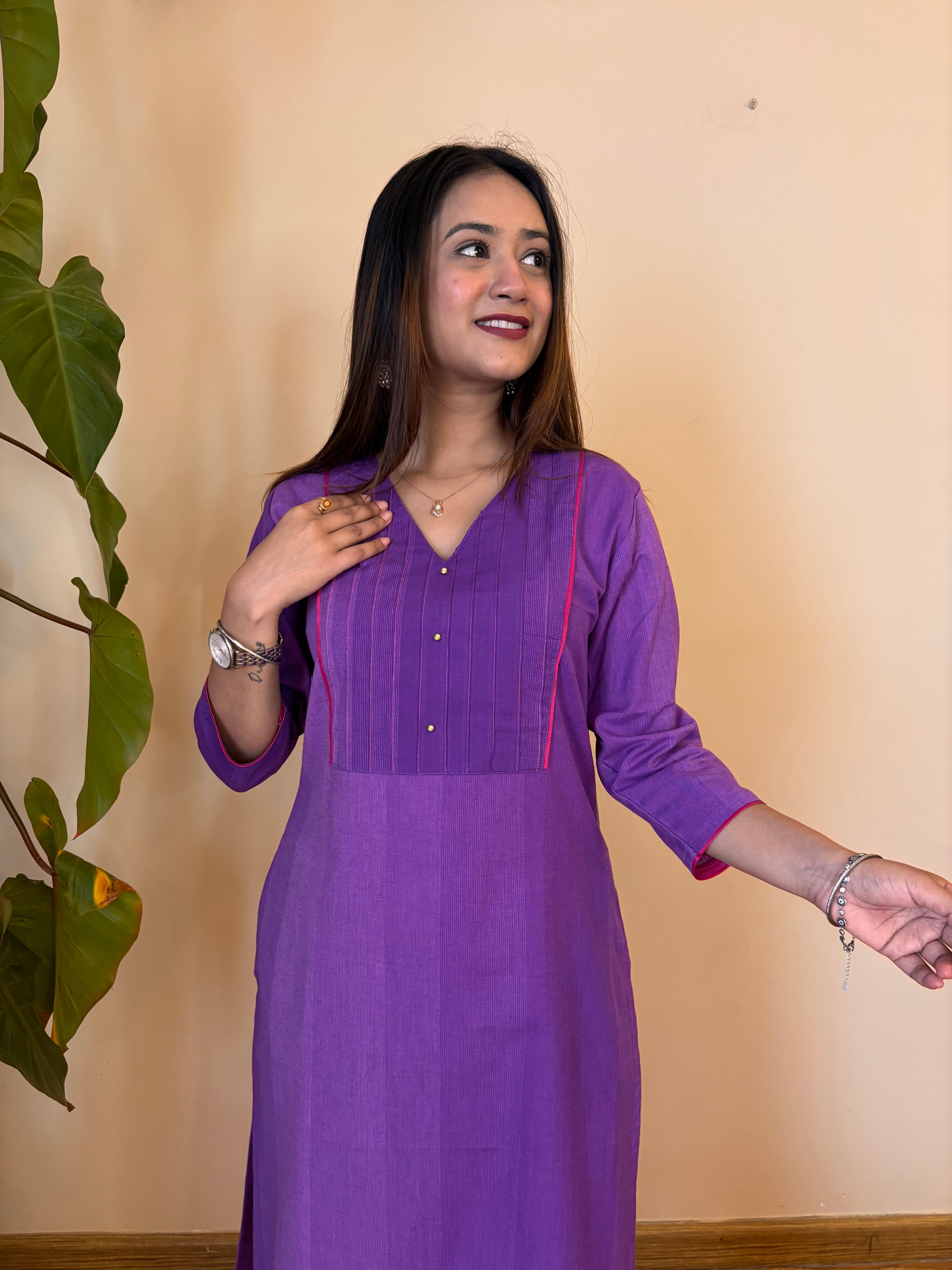 Purple South Cotton Staright Long Kurta