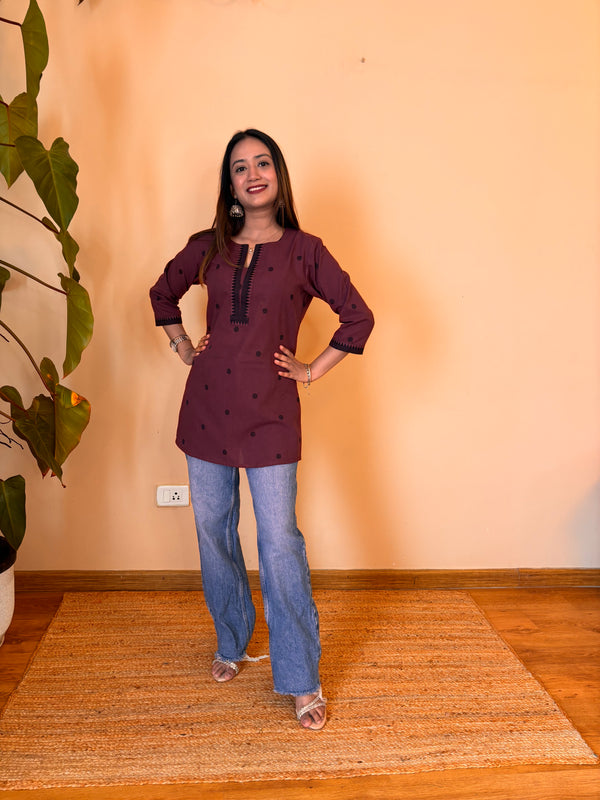 Wine  South Cotton Short Kurti / Top