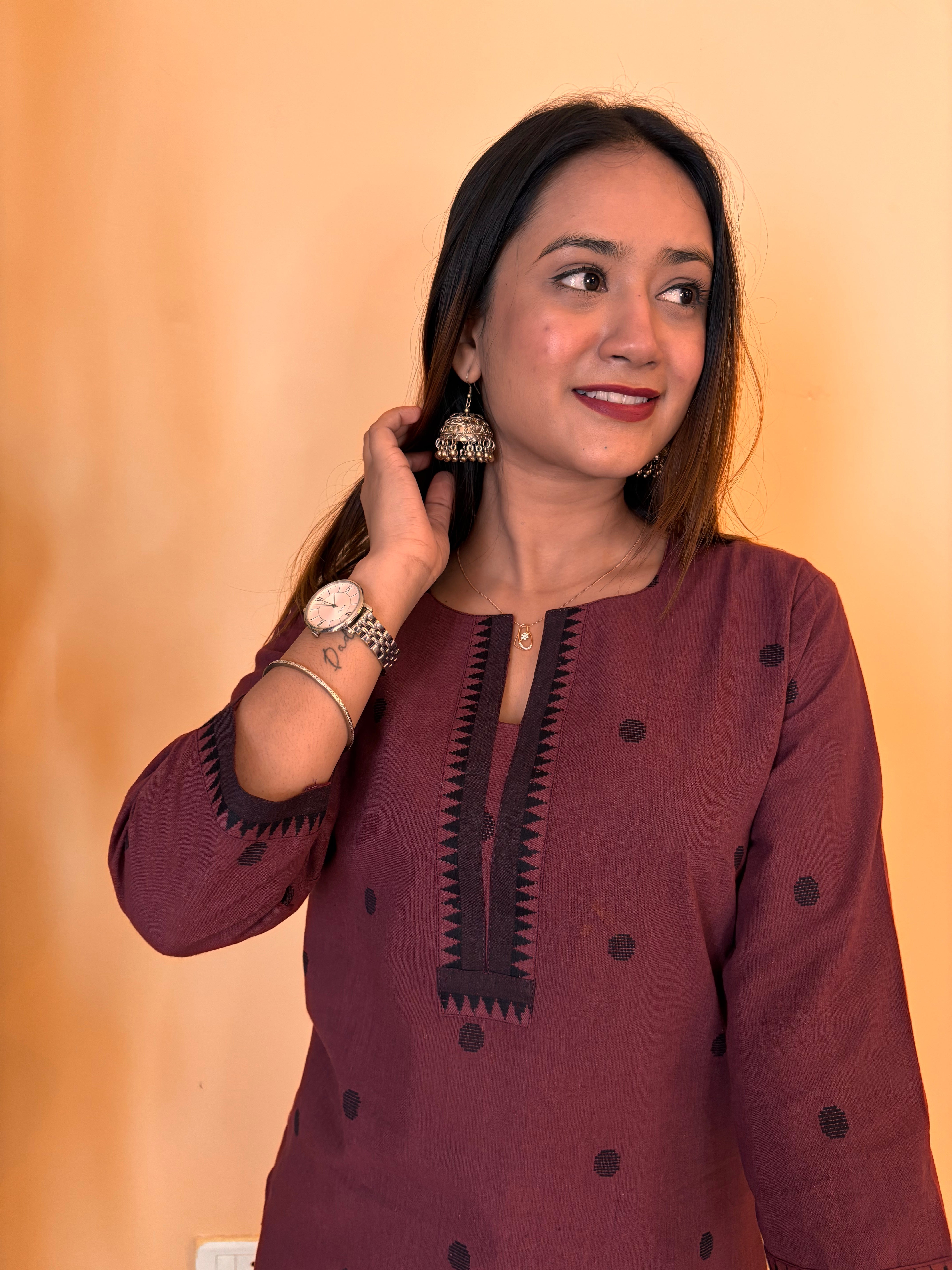 Wine  South Cotton Short Kurti / Top