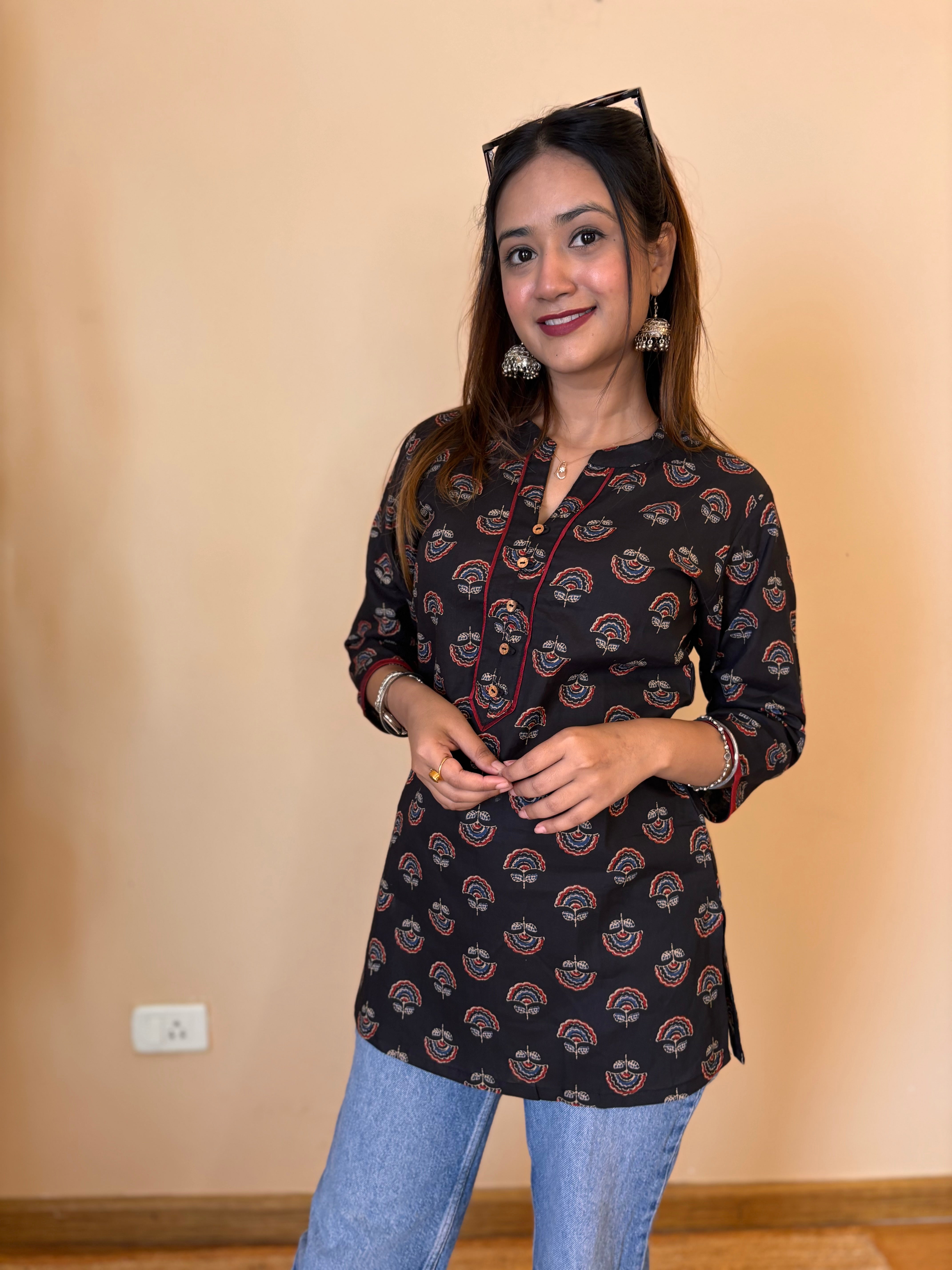 Black Cotton Short kurti/ Top