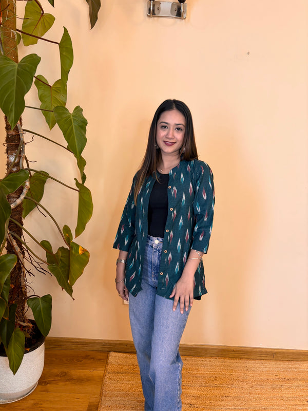 GREEN IKAT SHORT SHRUG