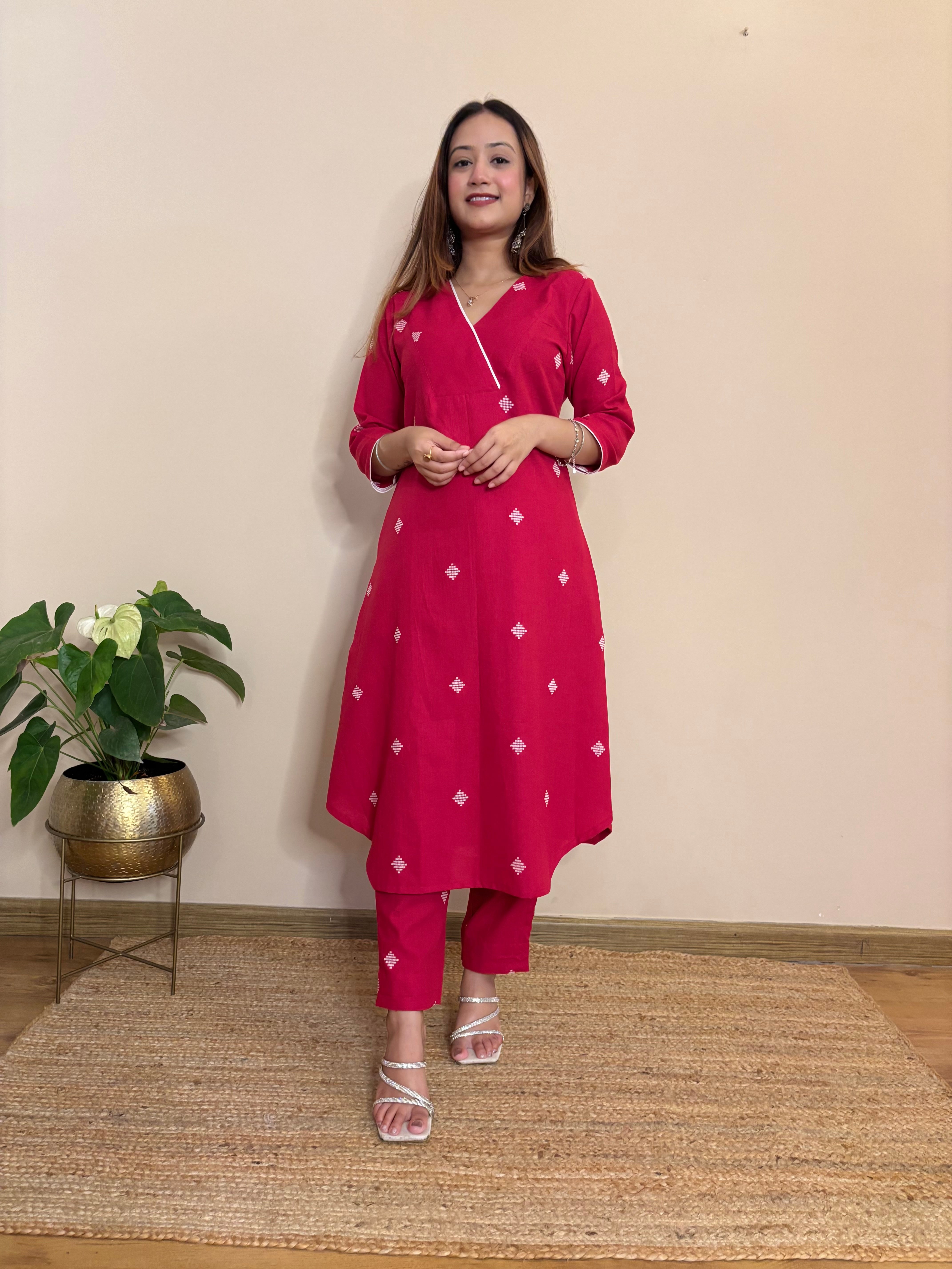 Gul red south cotton kurta and pant set