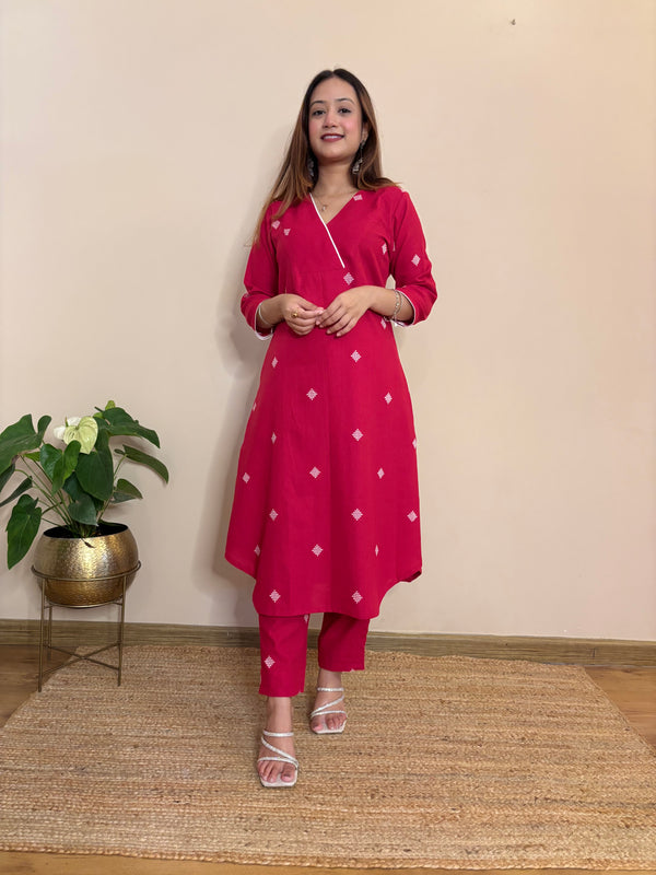 Gul red south cotton kurta and pant set