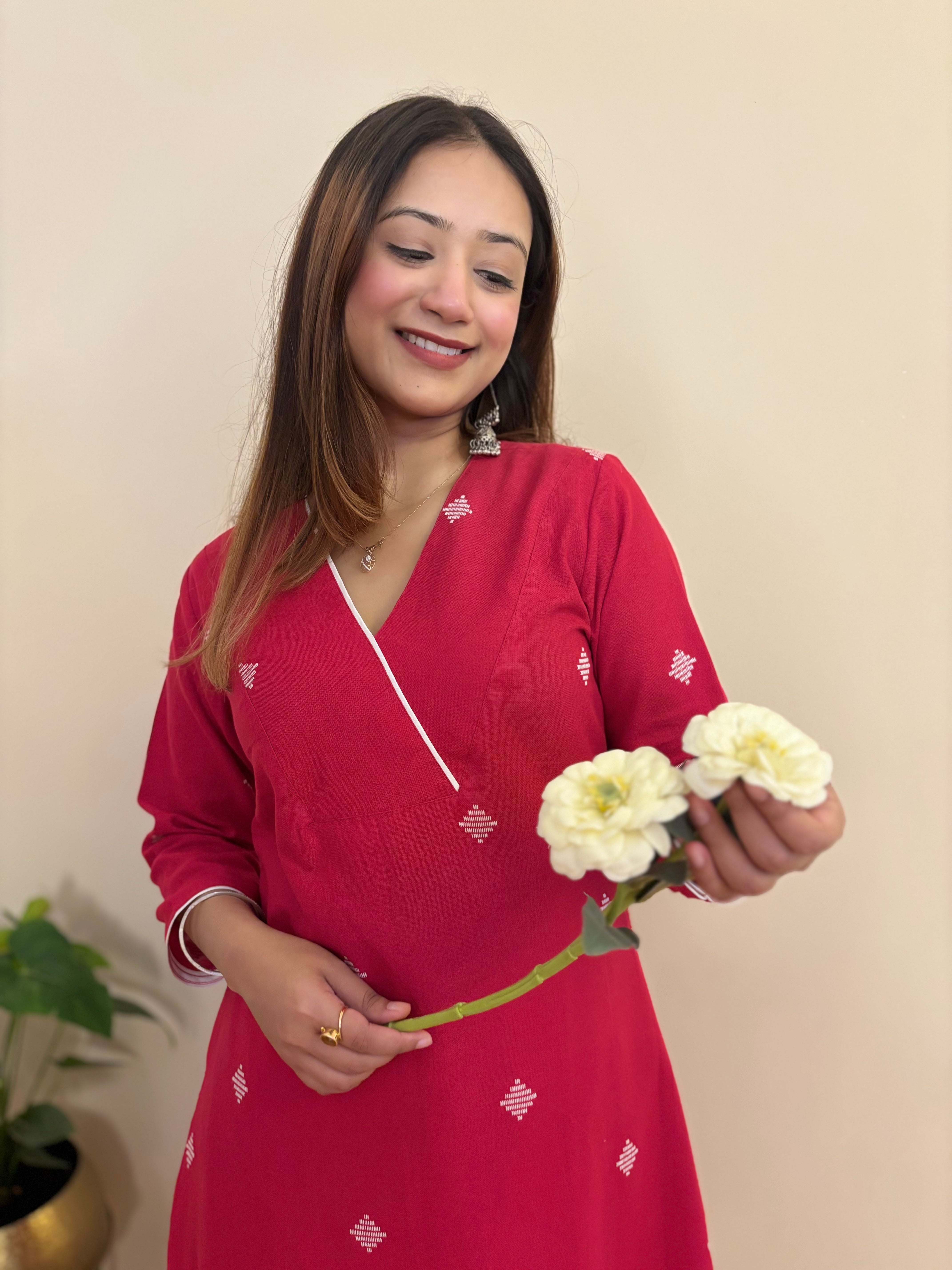 gul red south cotton long aline  kurta