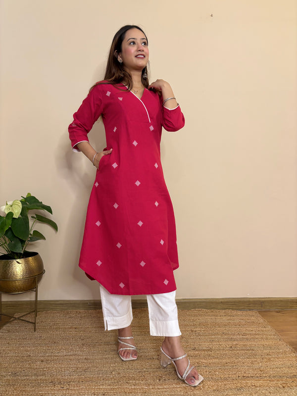 gul red south cotton long aline  kurta