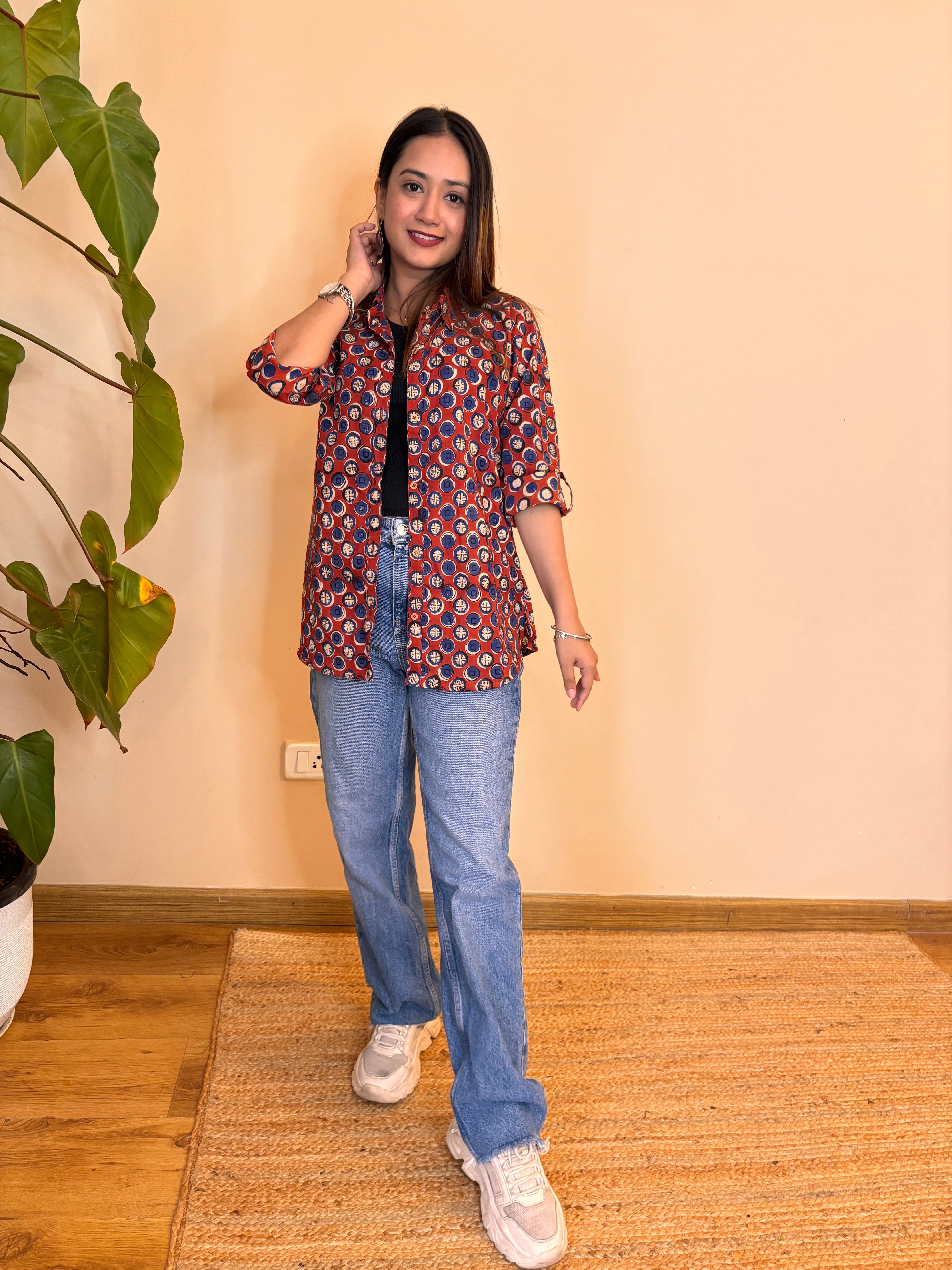 Red  bagru print cotton Shirt