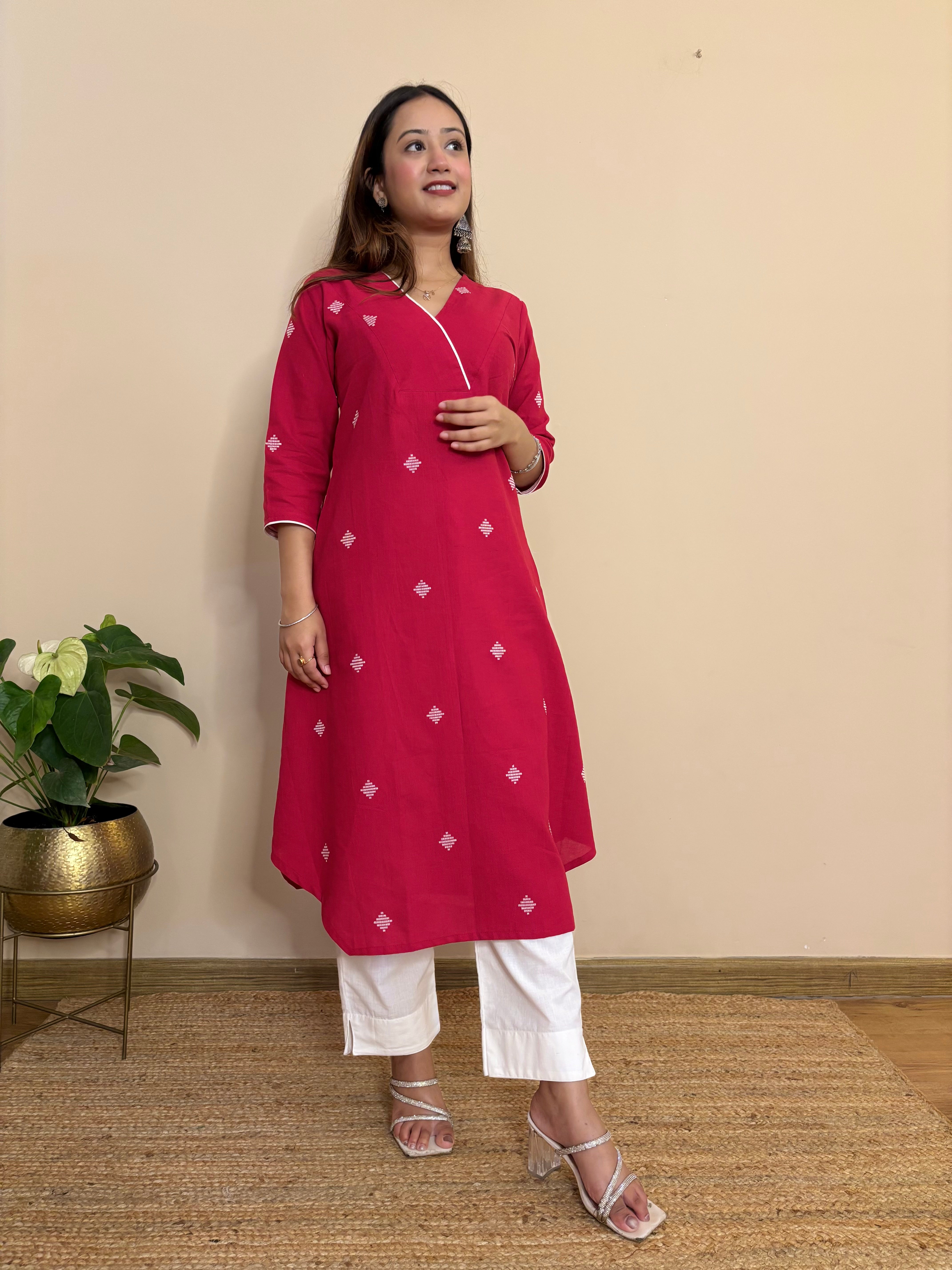 gul red south cotton long aline  kurta