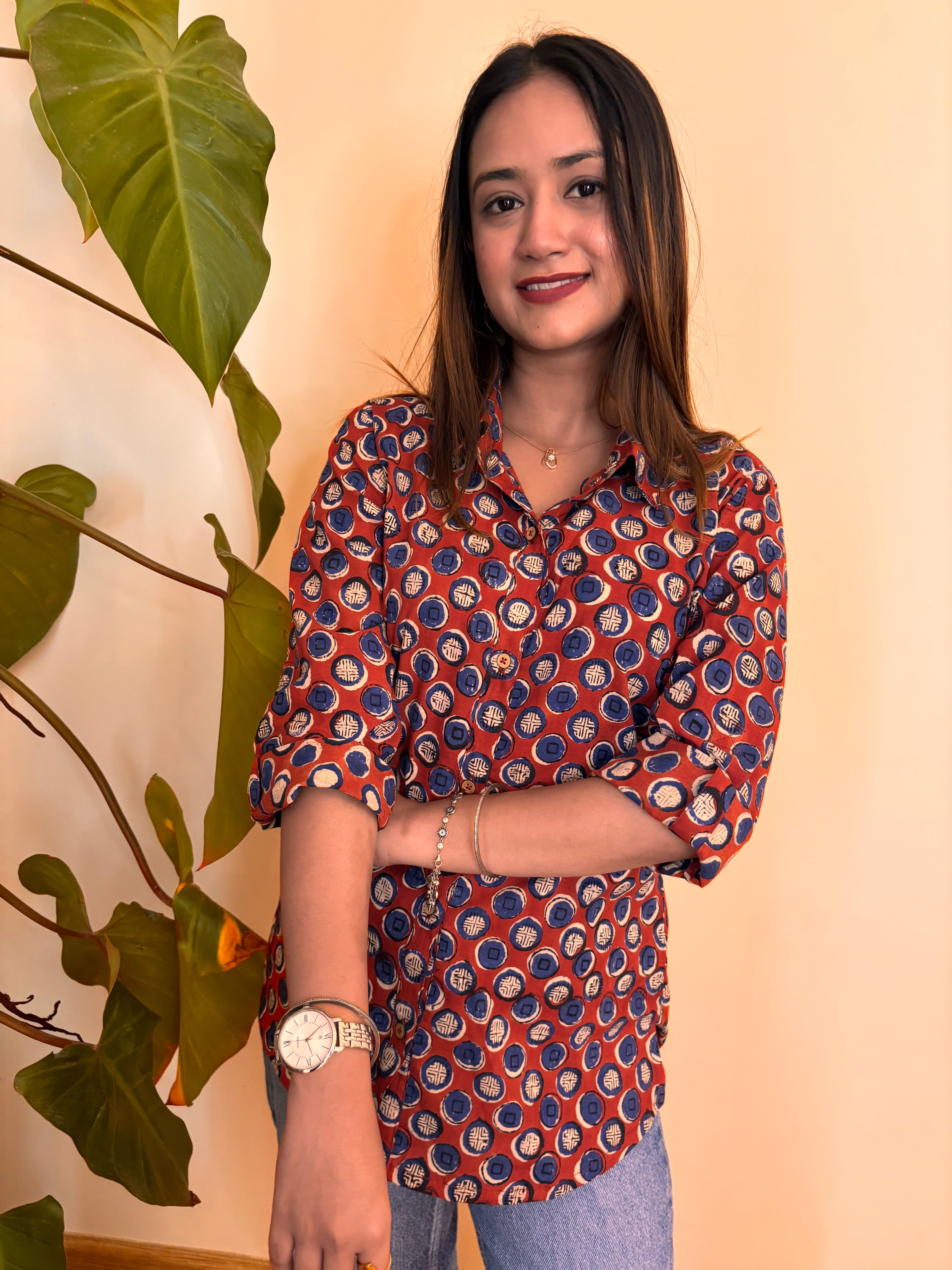 Red  bagru print cotton Shirt