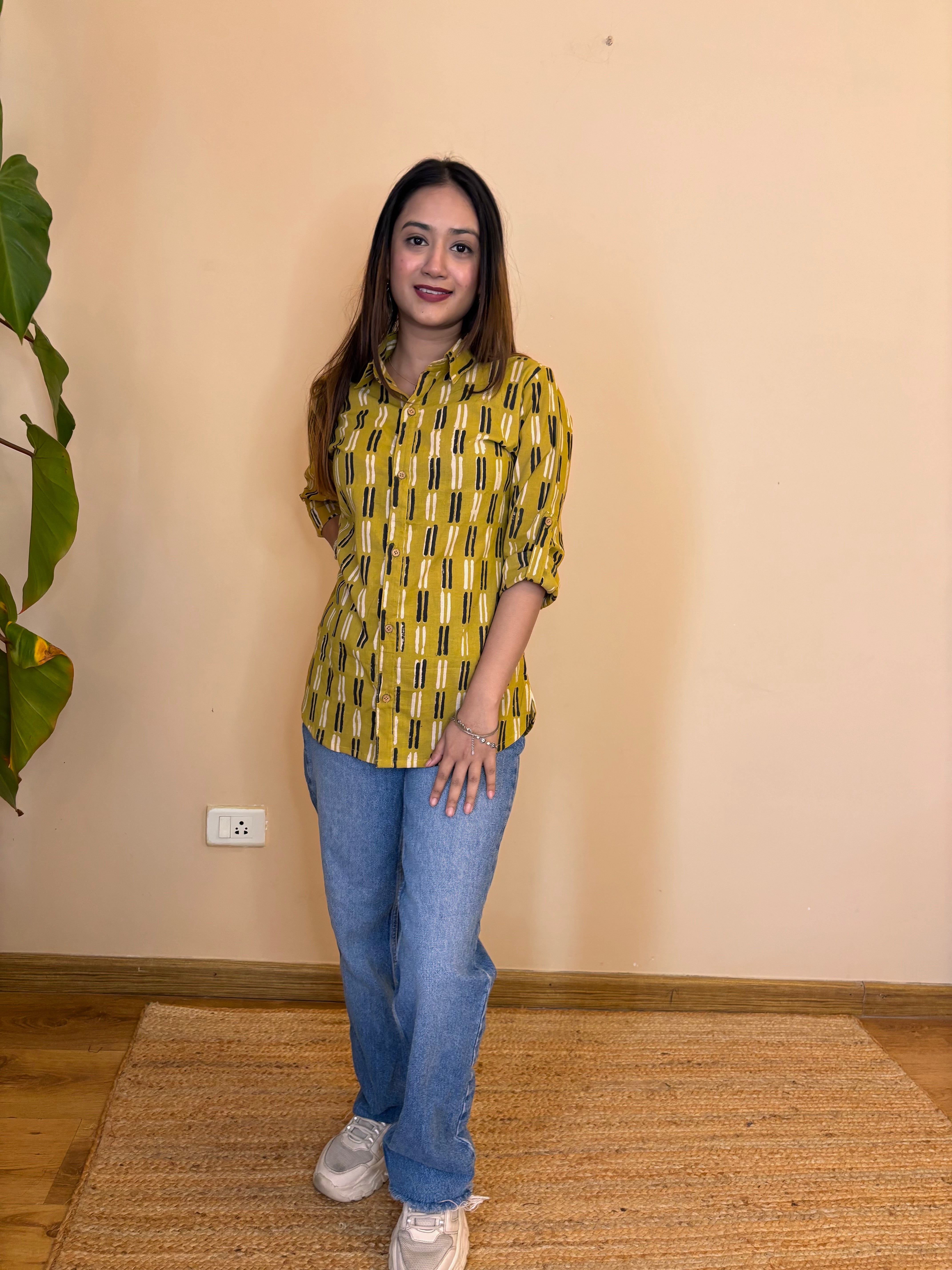 Yellow bagru print cotton shirt