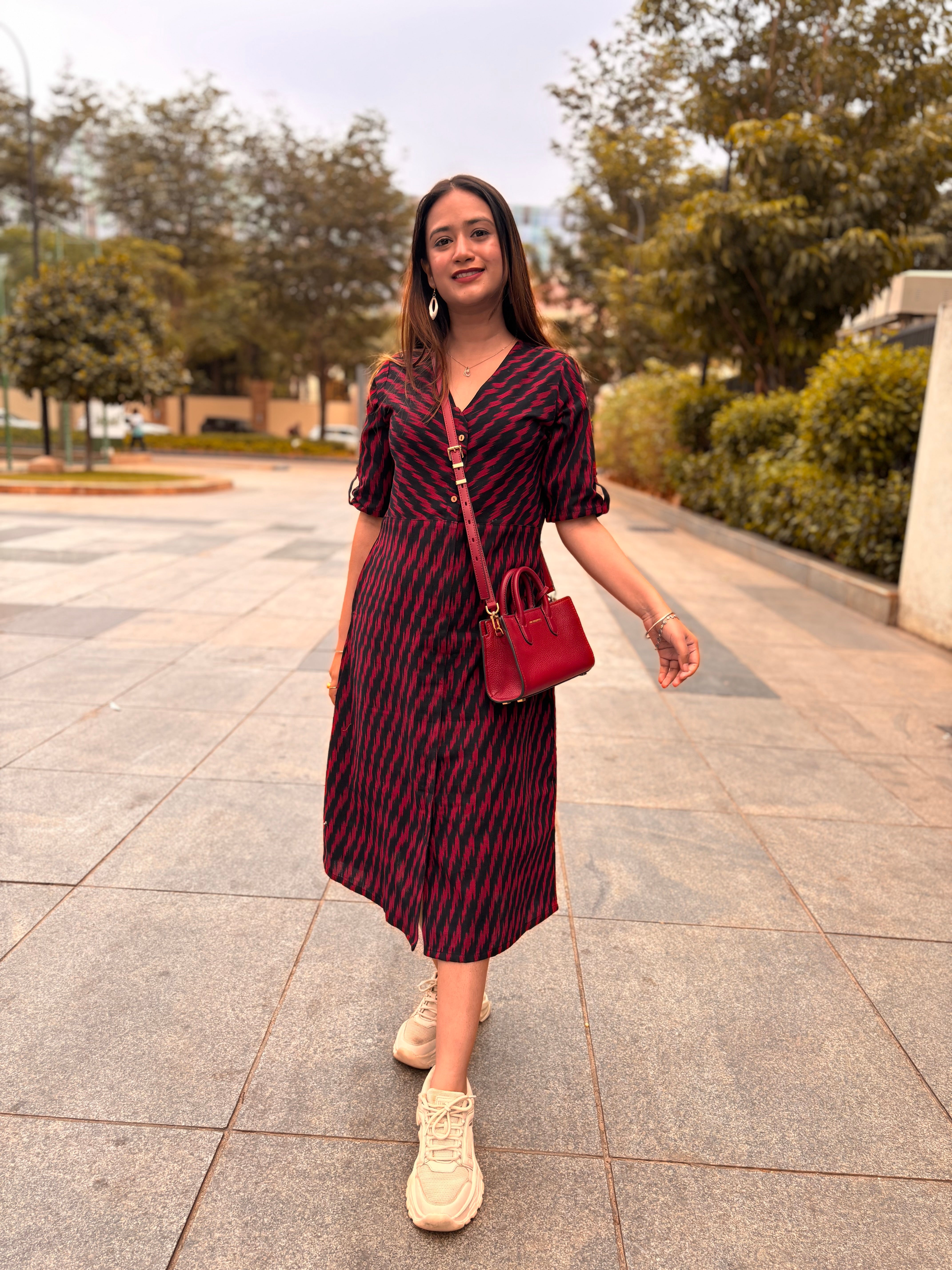 Black and Red Multicolours Cotton Dress