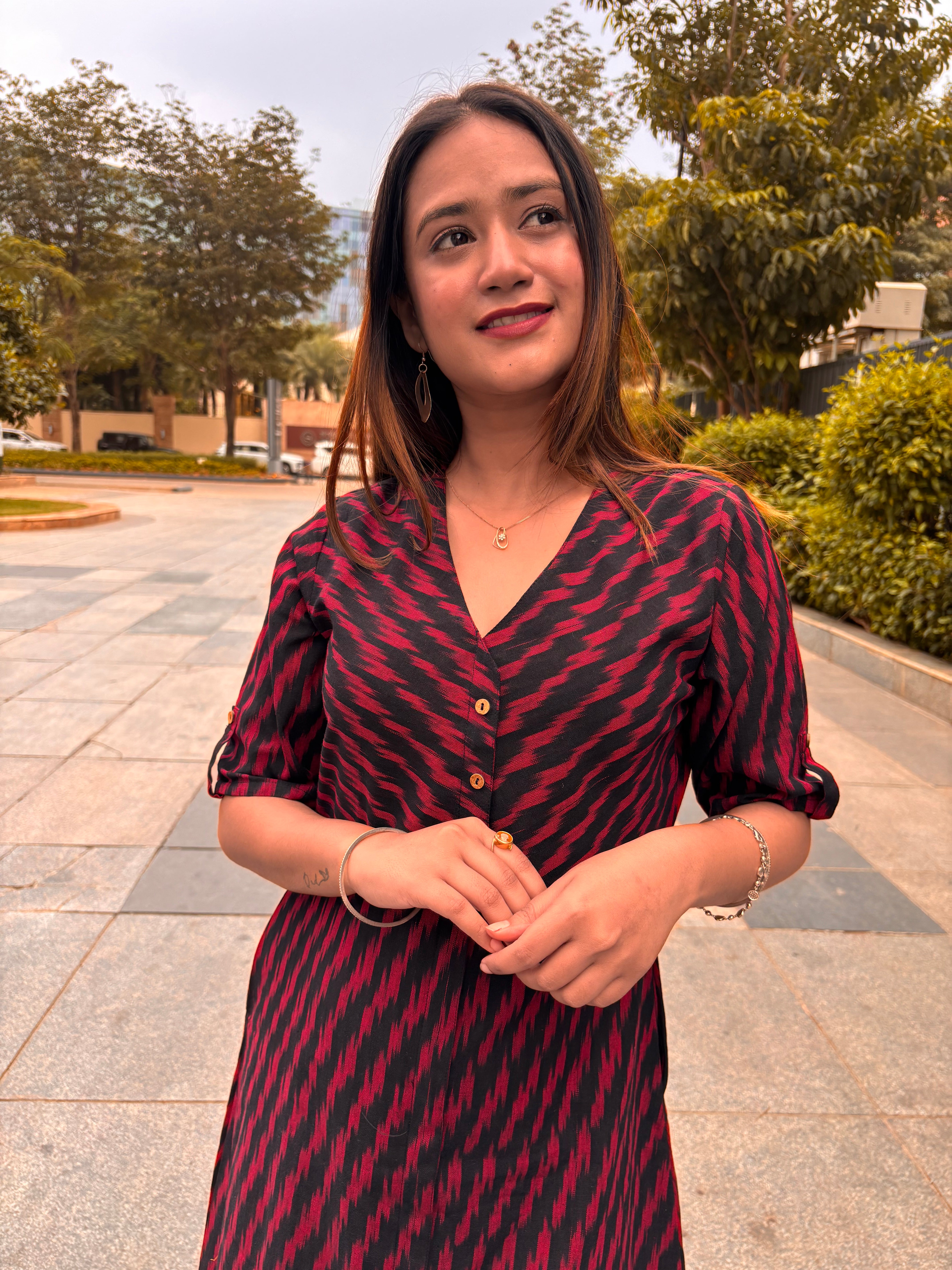 Black and Red Multicolours Cotton Dress