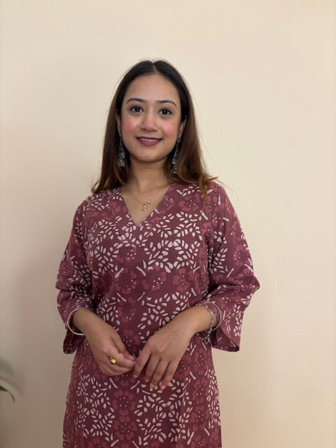 Gul fawn cotton dabu long kurta