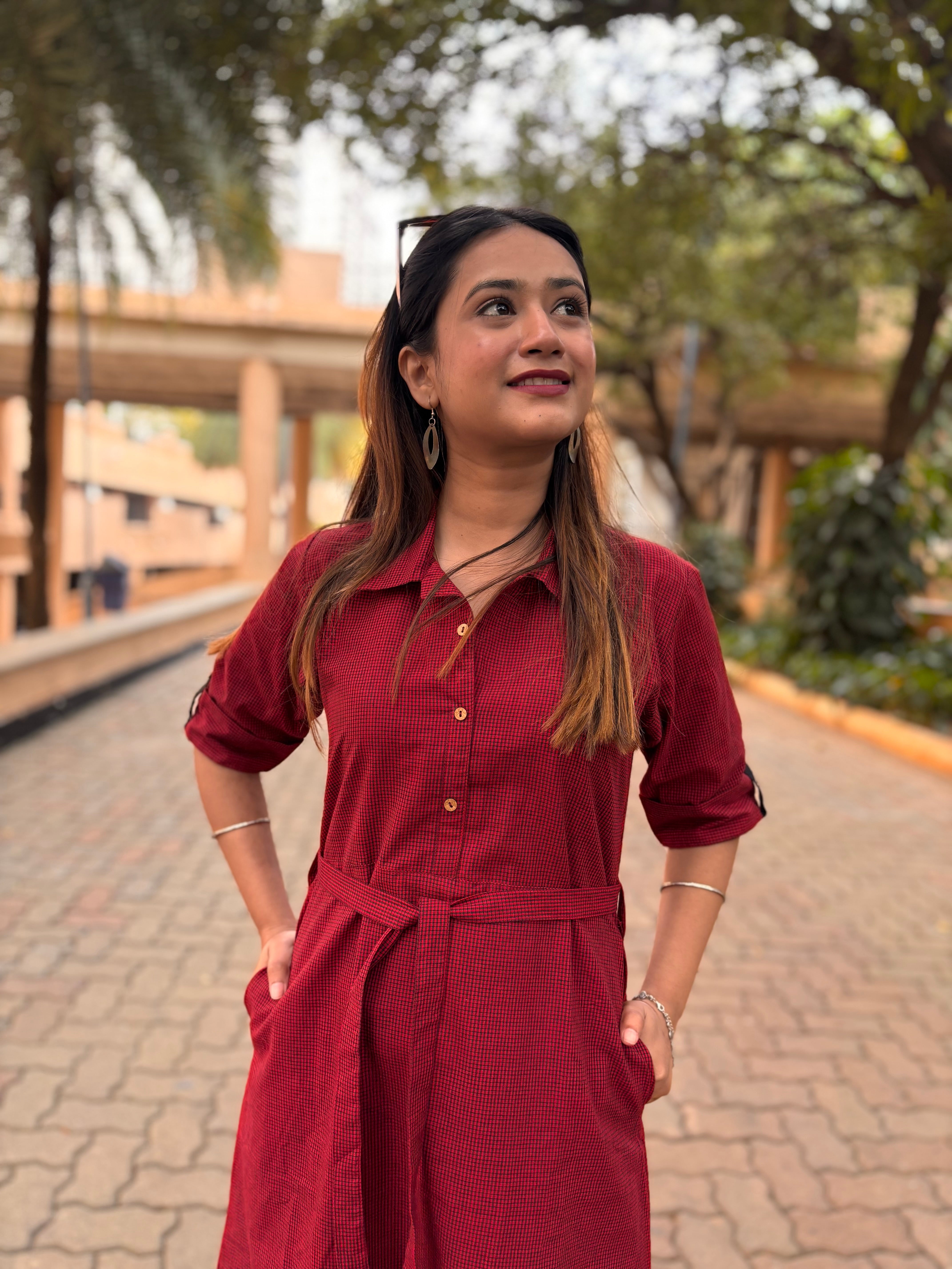 Red Checks South Cotton Dress