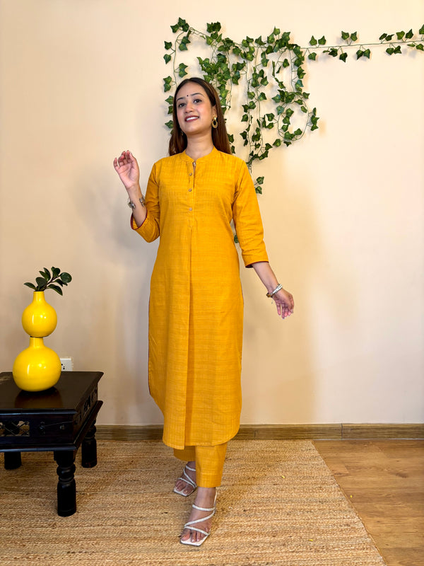 yellow south cotton long kurta  and pant set