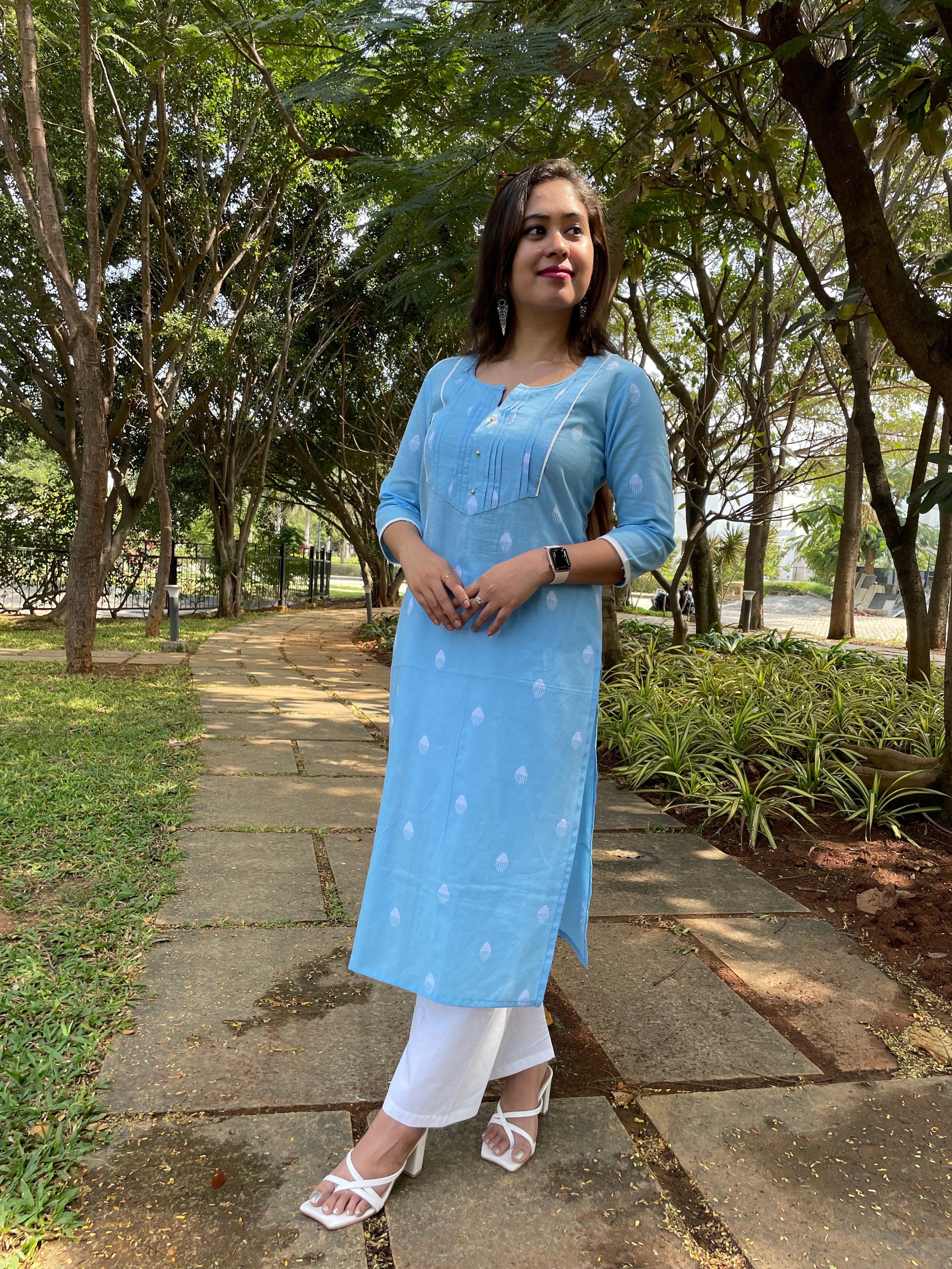 'NAVYA' SKY BLUE LONG KURTA