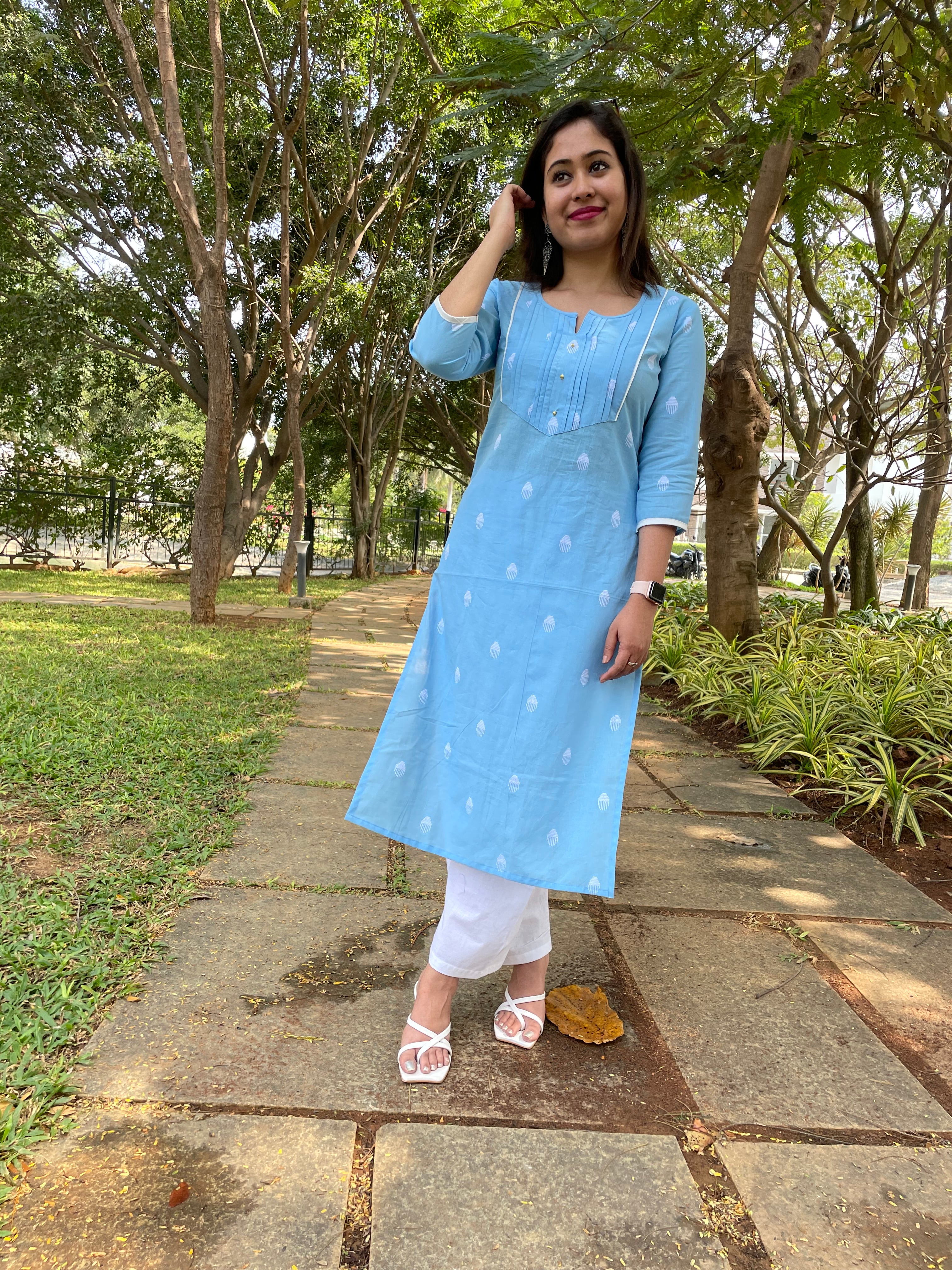 'NAVYA' SKY BLUE LONG KURTA