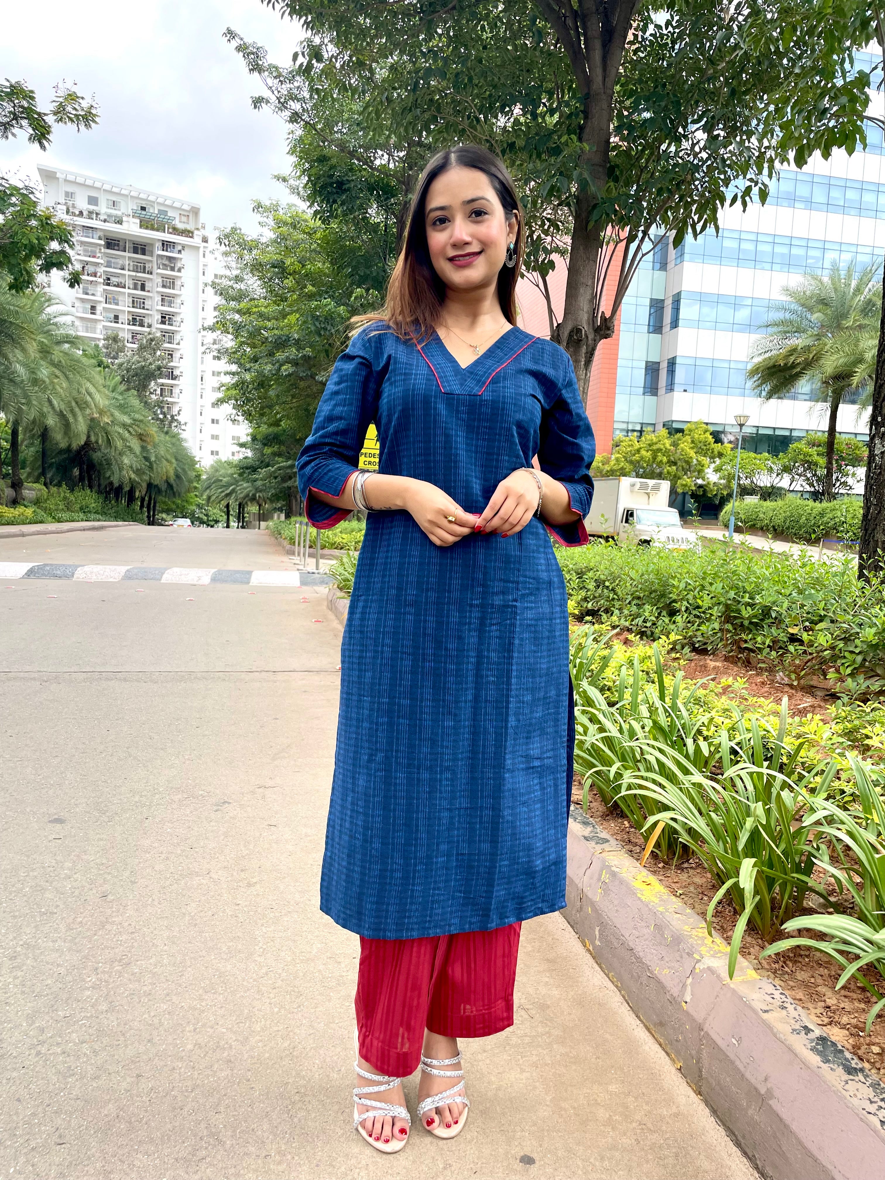 Kyaari Blue South Cotton Kurta and Pant Set