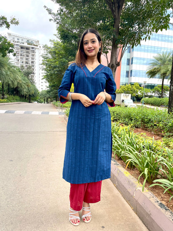Kyaari Blue South Cotton Kurta and Pant Set