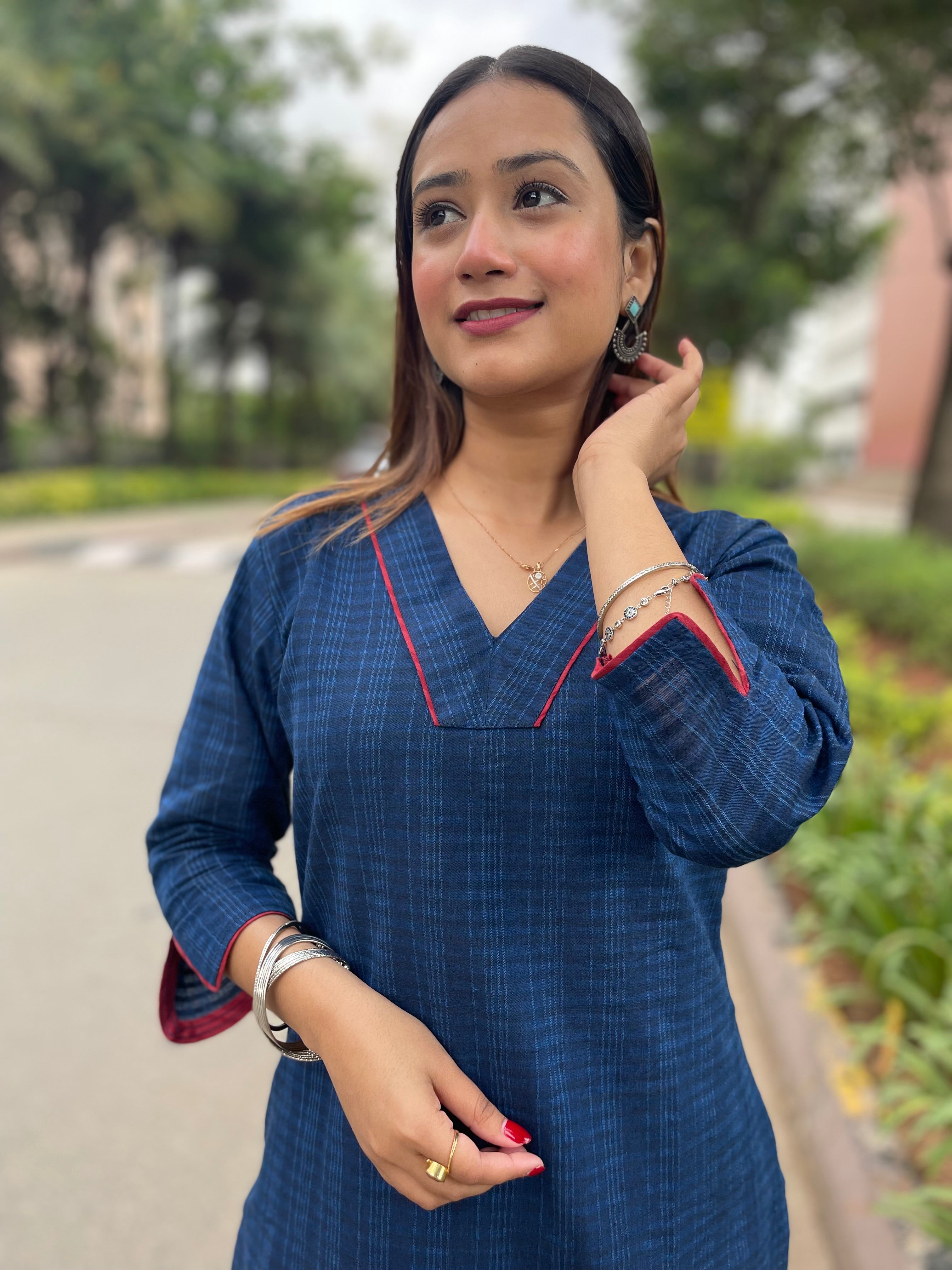 Kyaari Blue South Cotton Kurta and Pant Set
