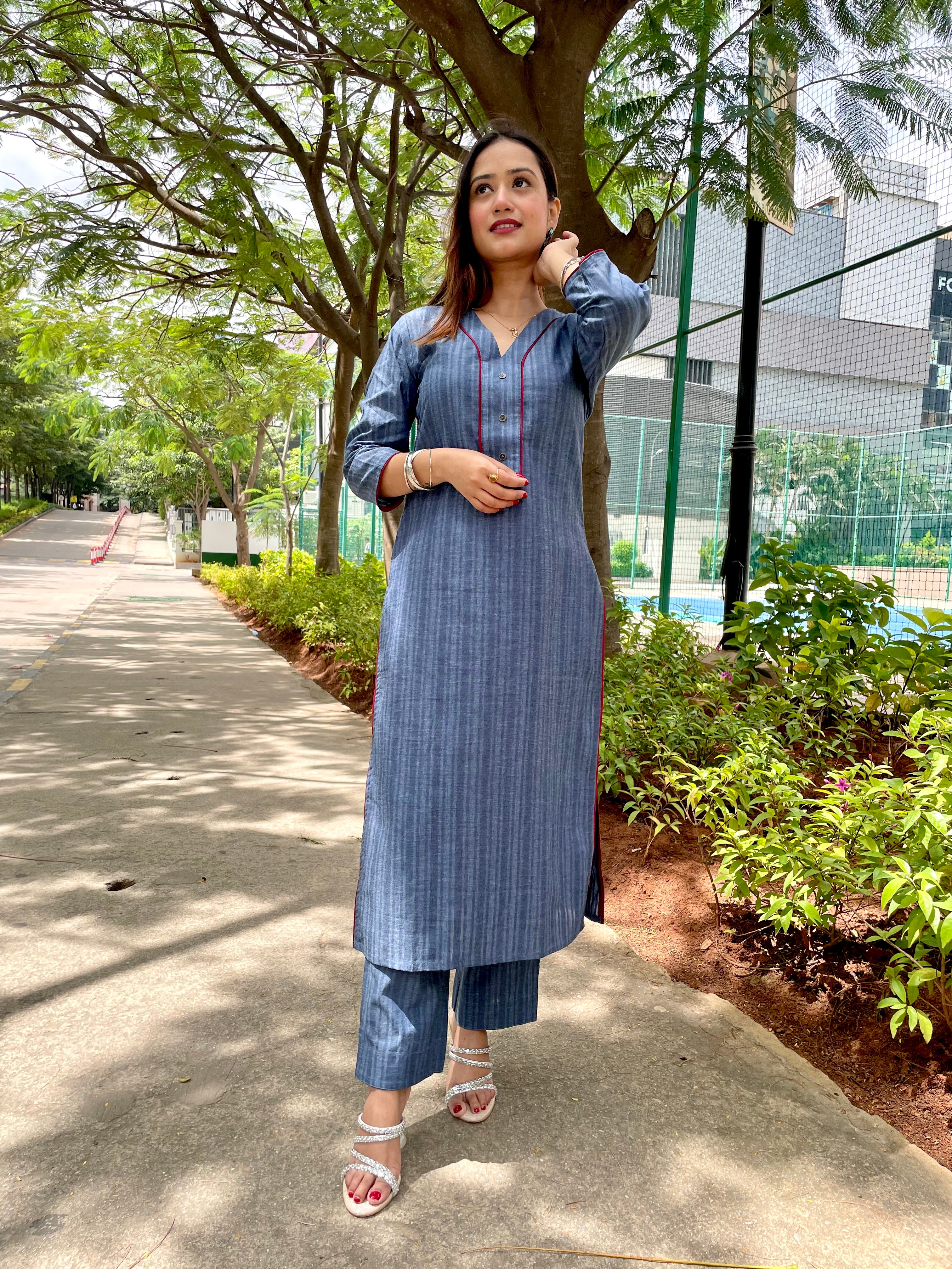 kyaari Grey South Cotton Kurta and Pant Set