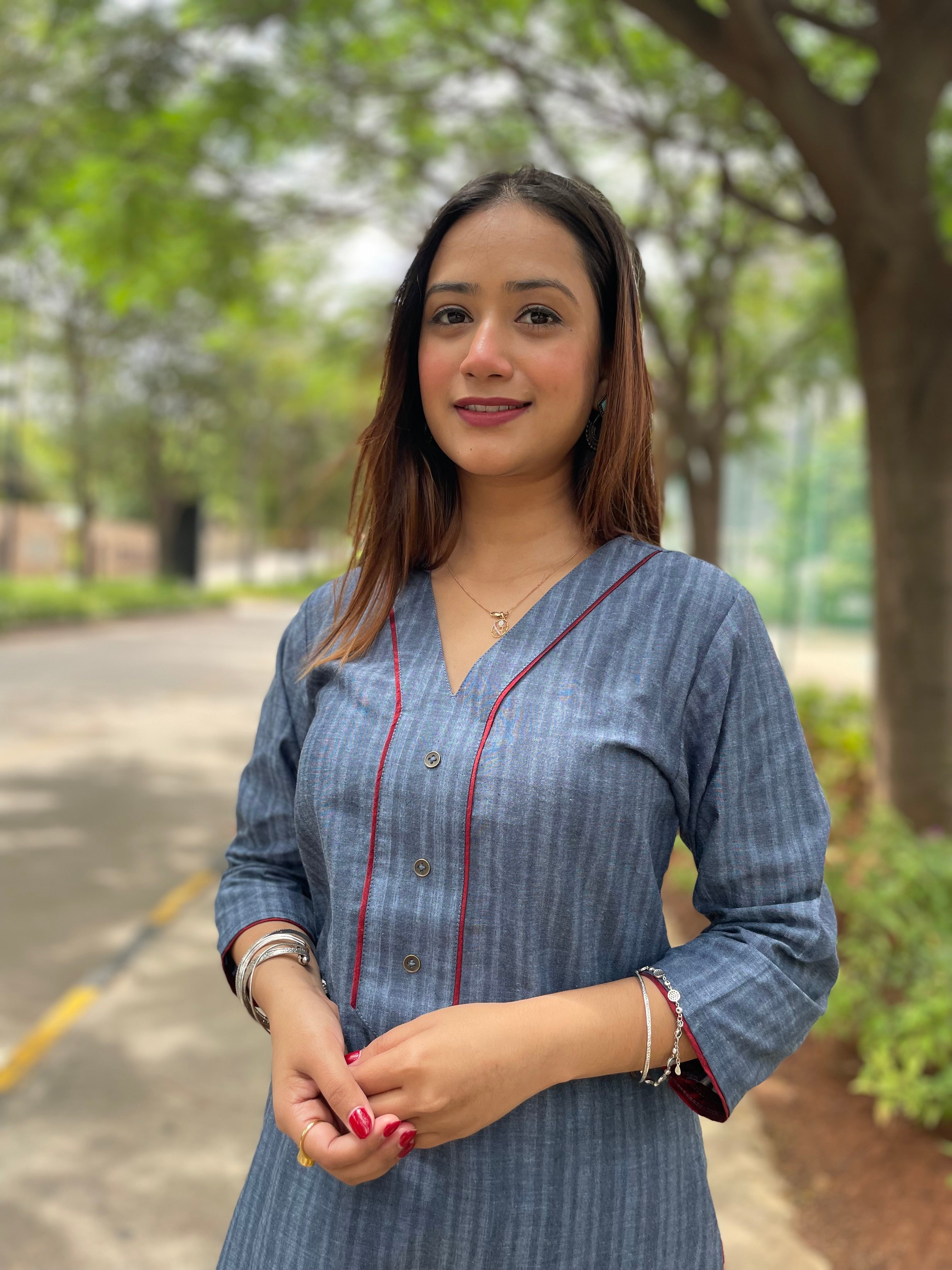 Kyaari Grey South Cotton straight Kurta