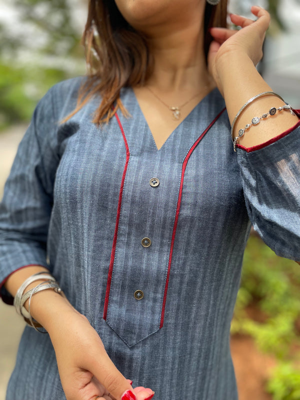 kyaari Grey South Cotton Kurta and Pant Set