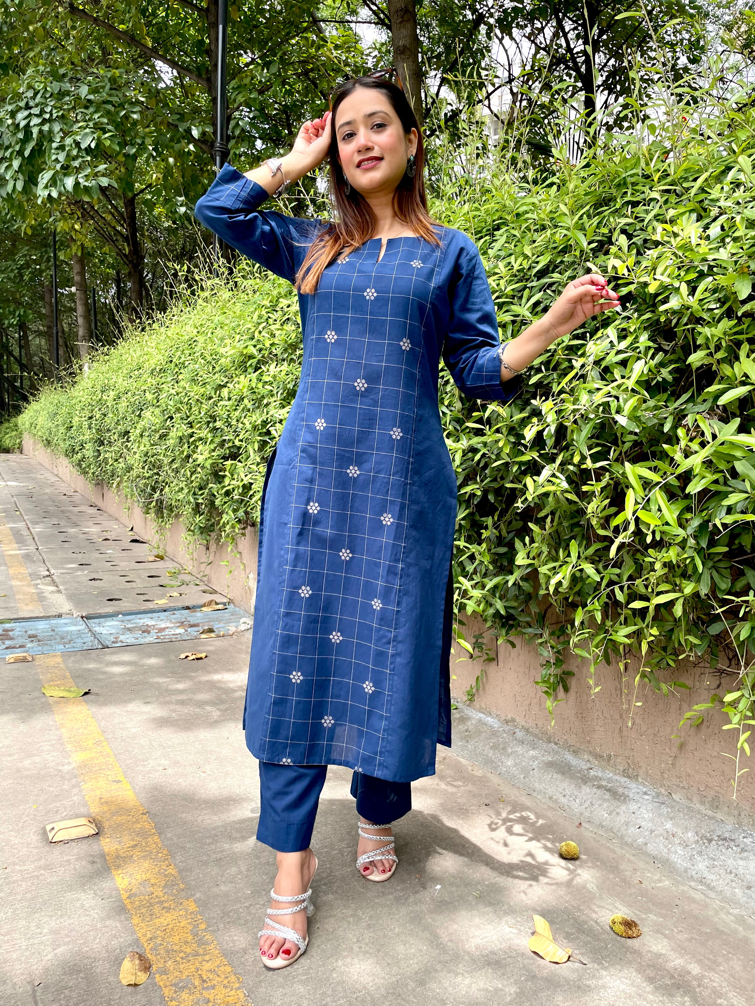 Kyaari Blue South Cotton Kurta and Pant Set