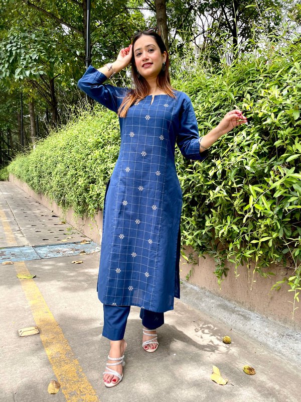 Kyaari Blue South Cotton Kurta and Pant Set