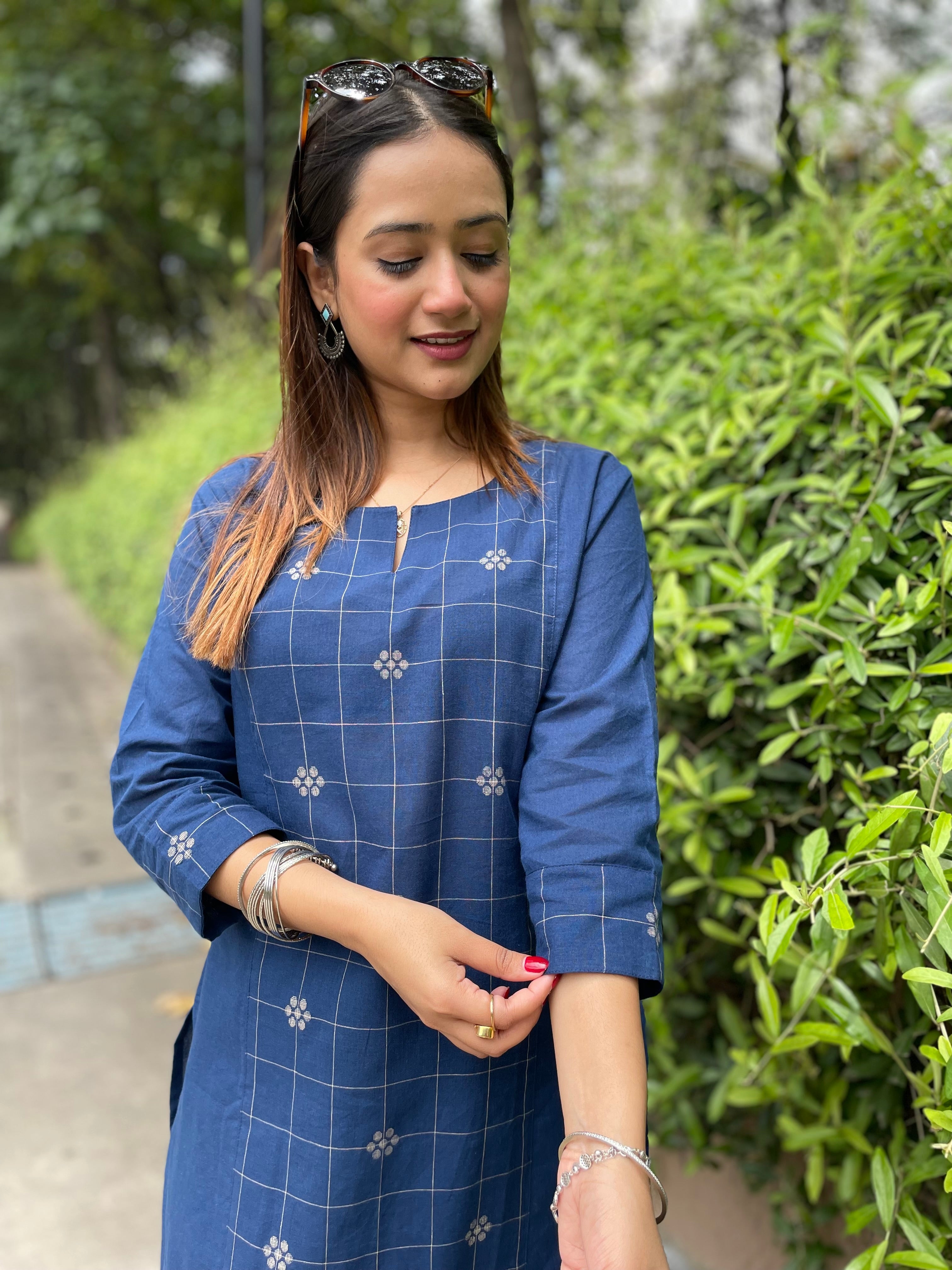 Kyaari Blue South Cotton Kurta and Pant Set