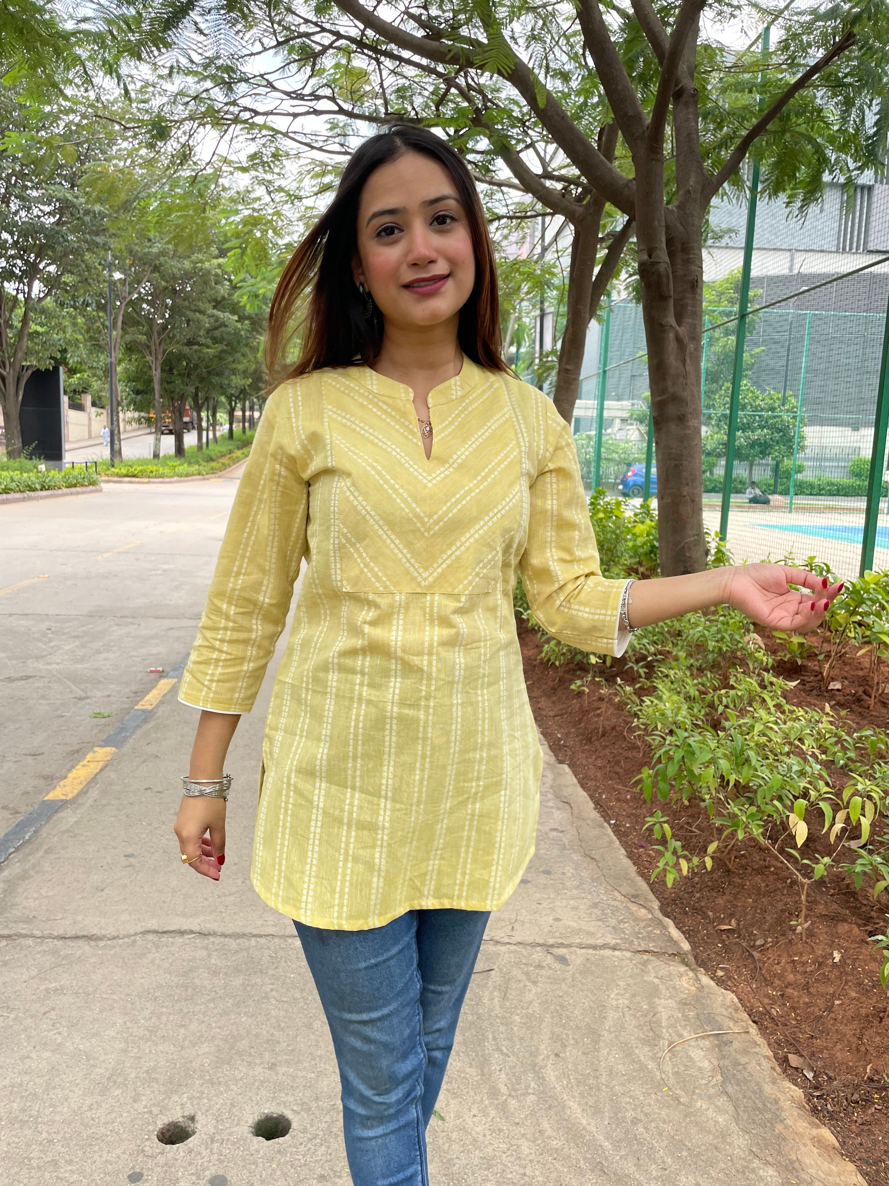 kyaari Yellow South Cotton Short Kurta