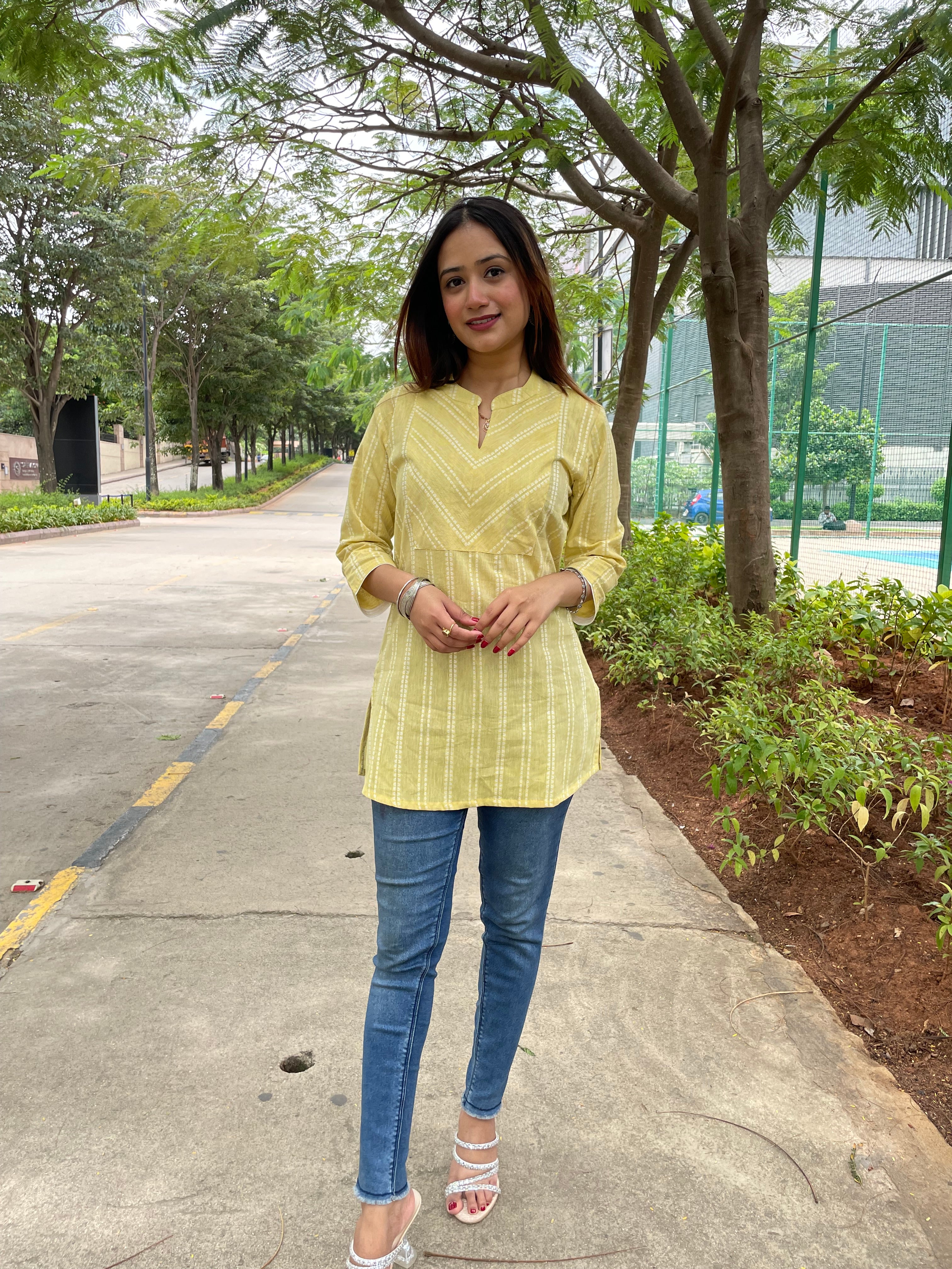 kyaari Yellow South Cotton Short Kurta