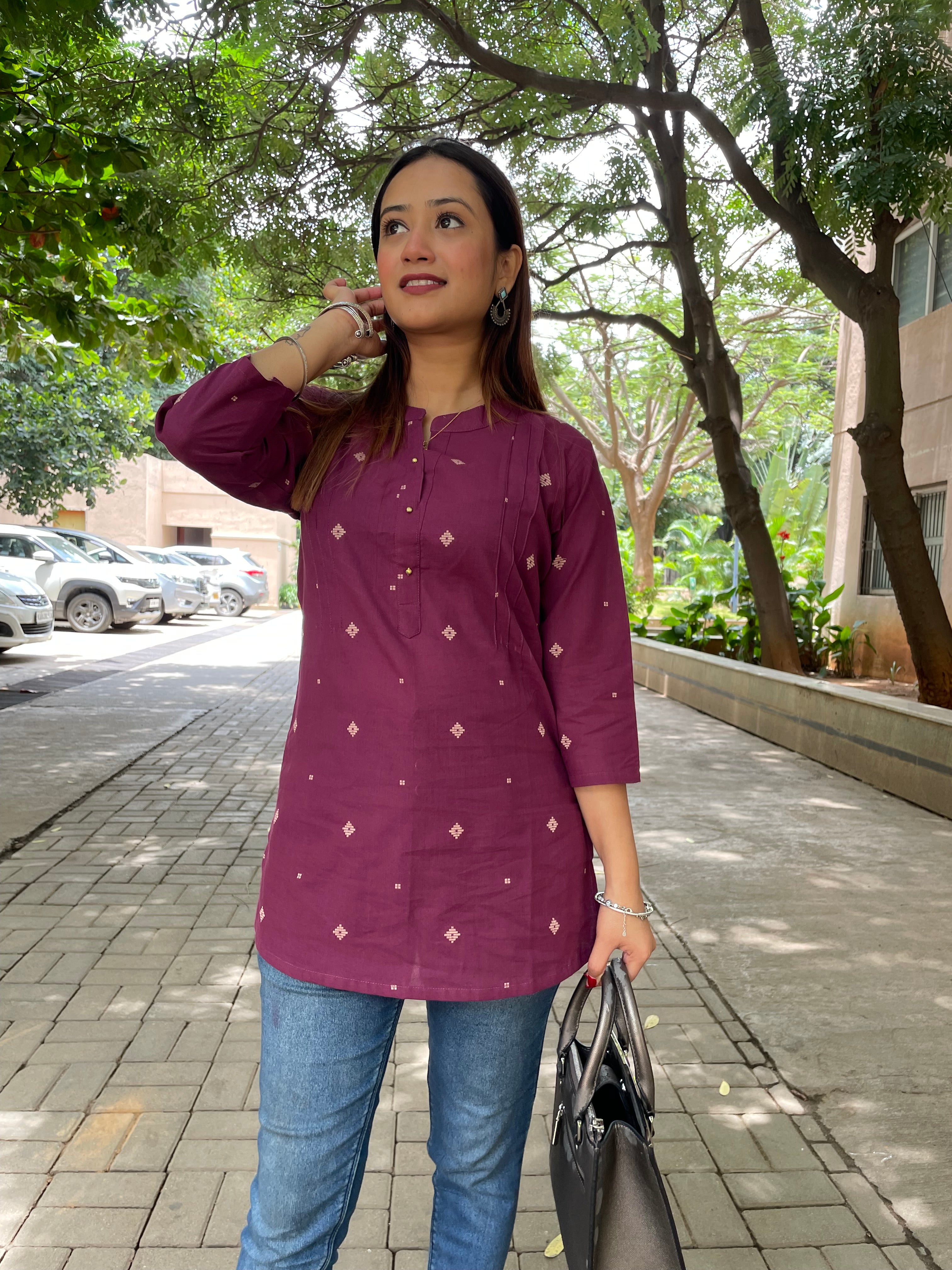 Kyaari  Wine South Cotton Short Kurta