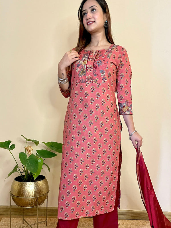 Kyaari Carrot Red  Cotton Long Kurta