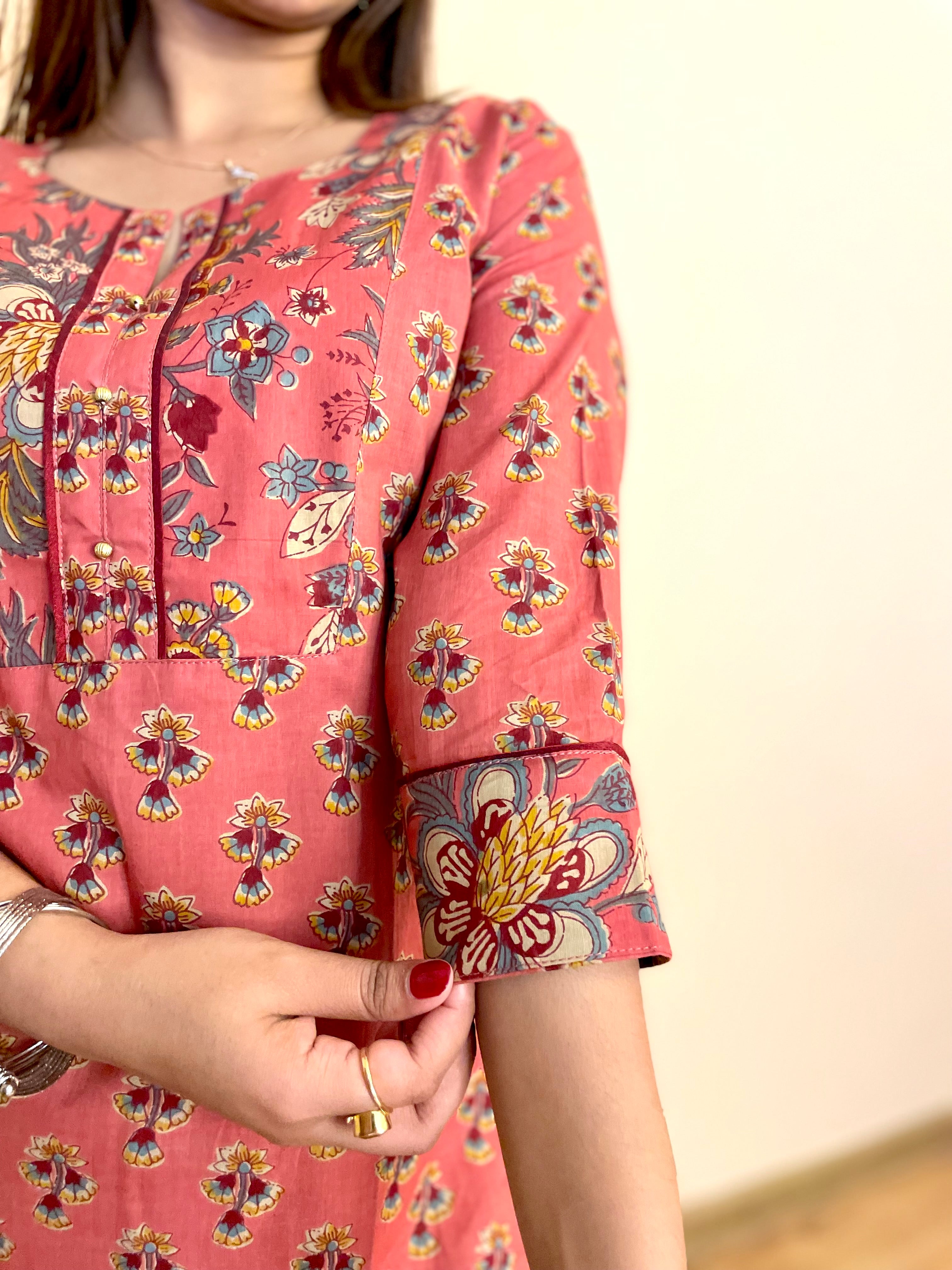 Kyaari Carrot Red  Cotton Long Kurta