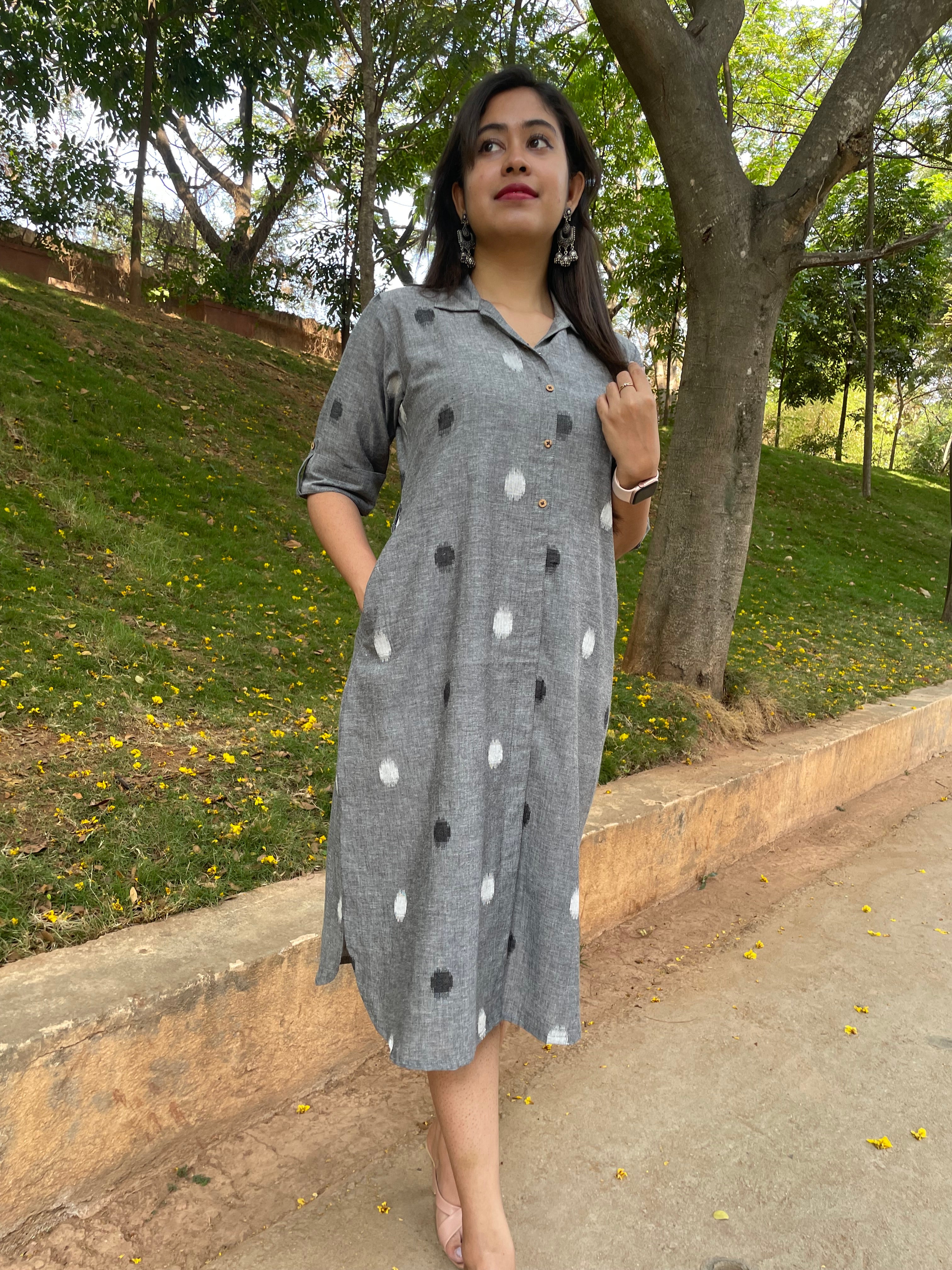 'NAINA' GREY DOBBY DRESS