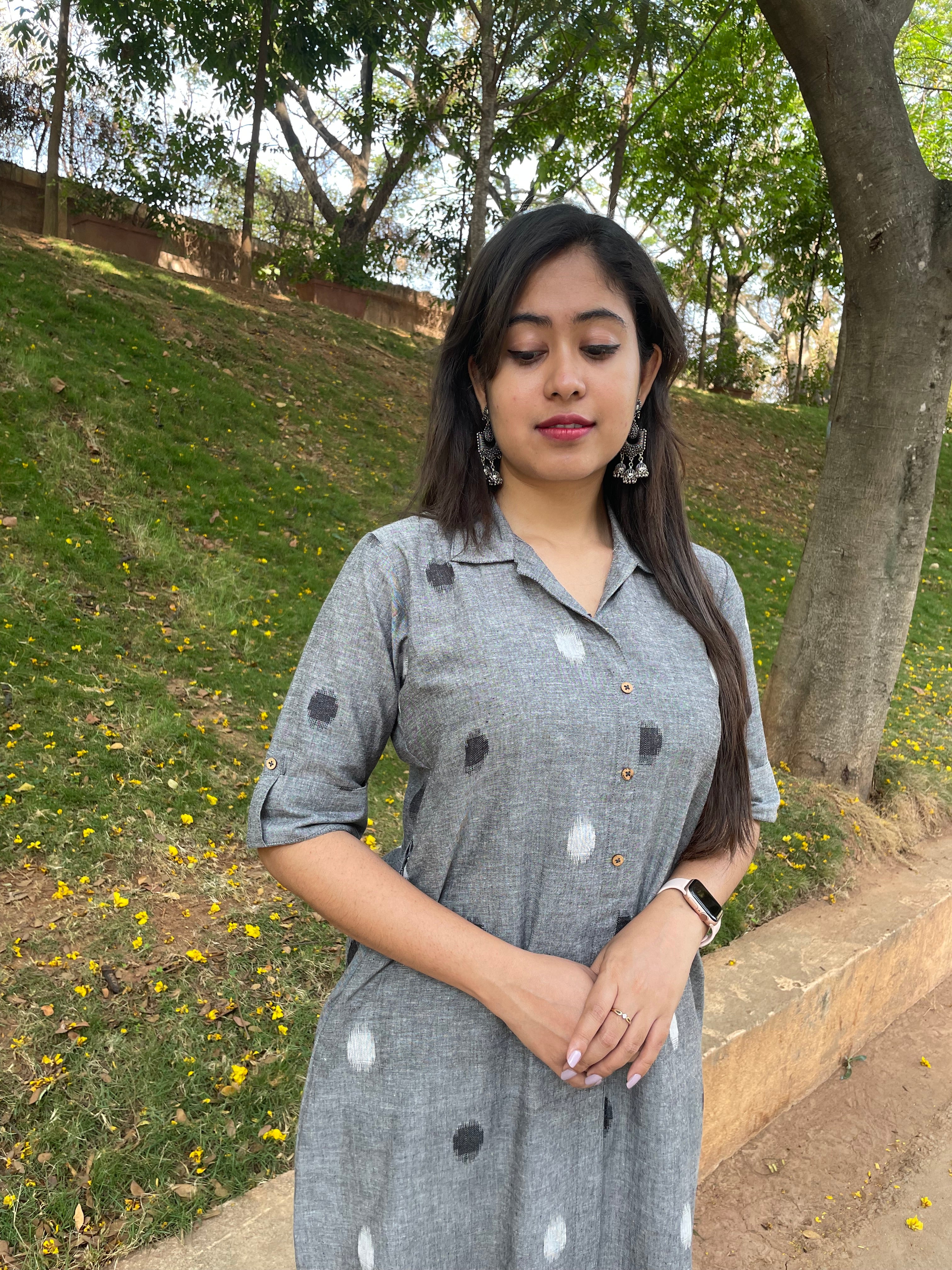 'NAINA' GREY DOBBY DRESS