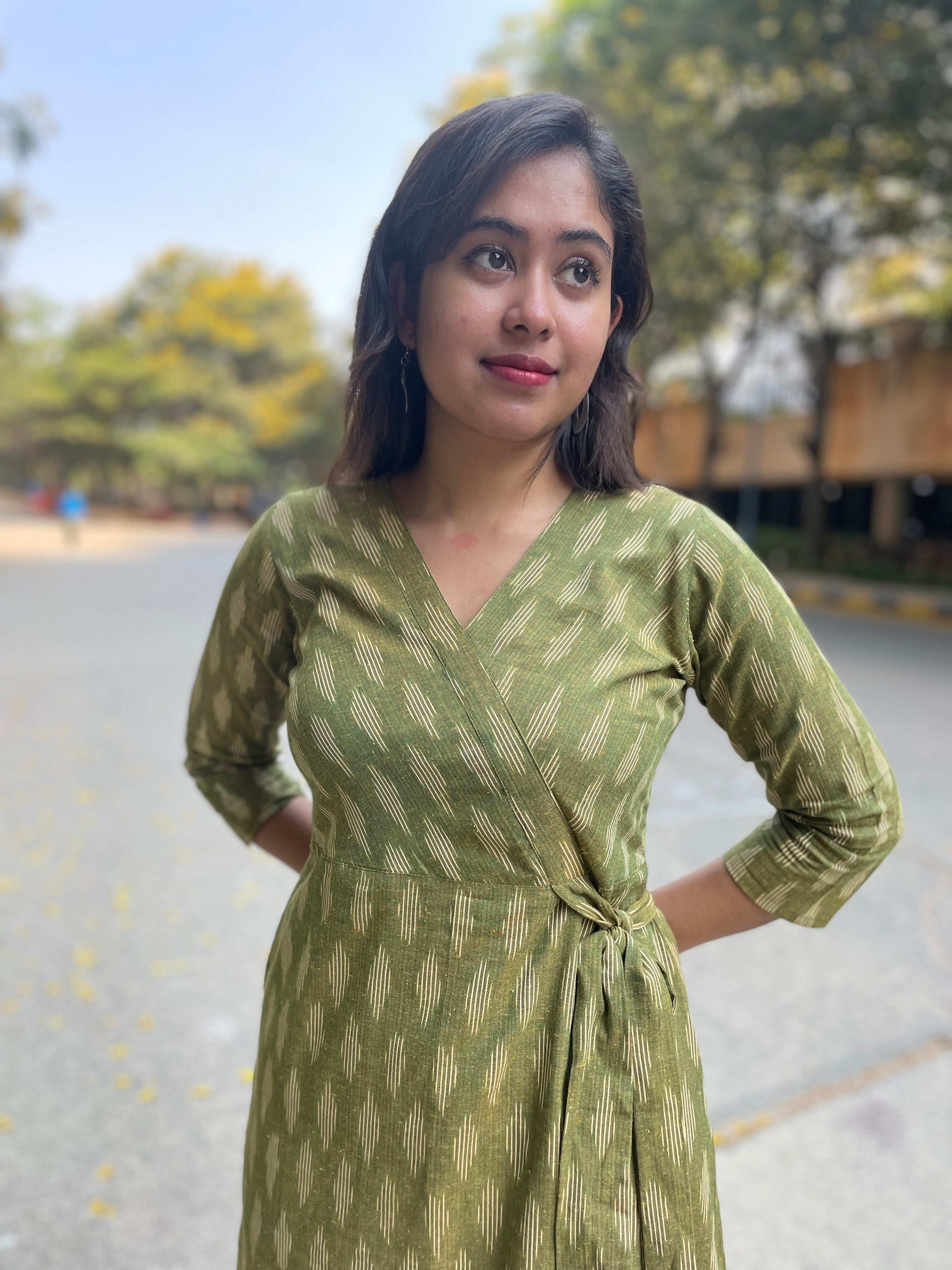 'NAINA'  GREEN IKAT DRESS