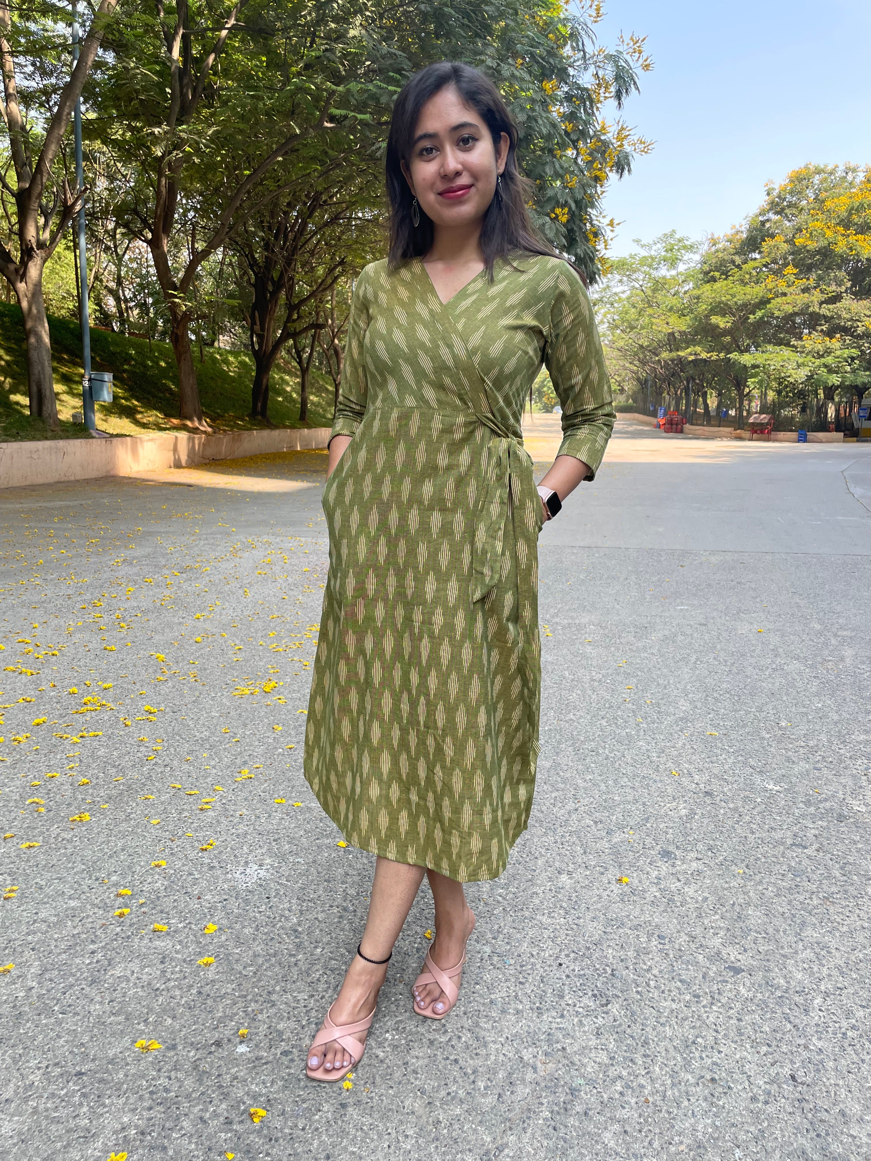 'NAINA'  GREEN IKAT DRESS