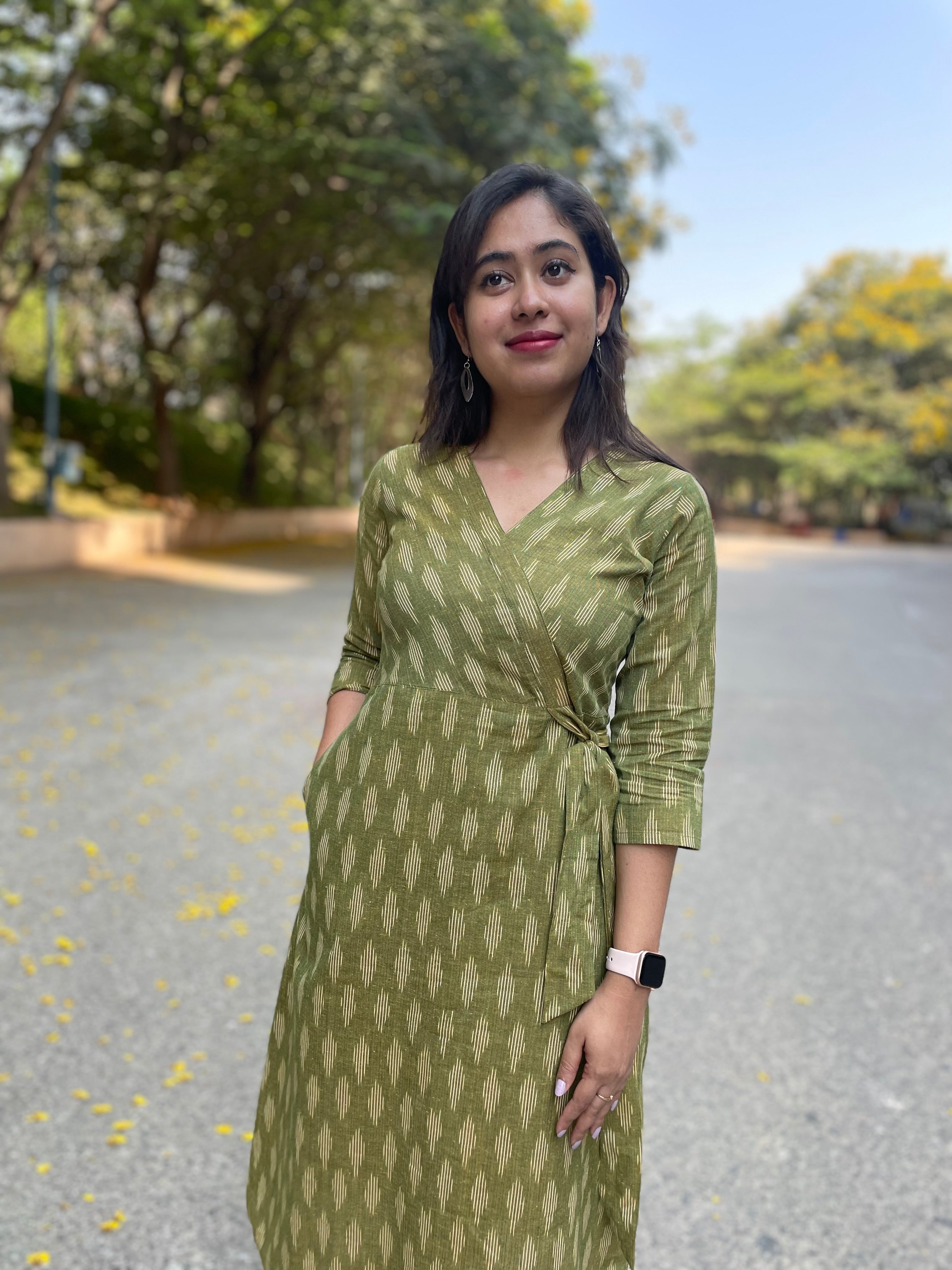 'NAINA'  GREEN IKAT DRESS