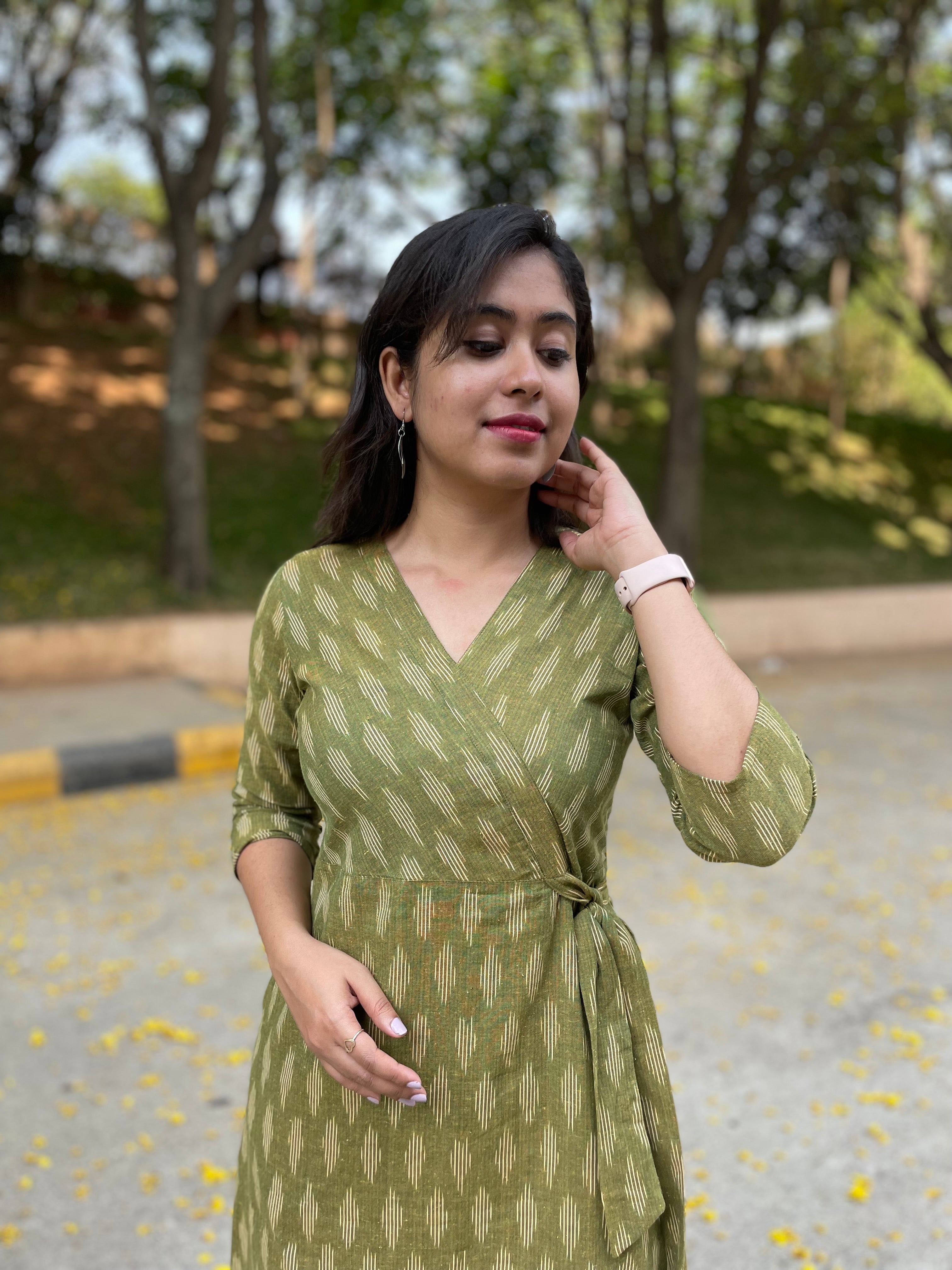 'NAINA'  GREEN IKAT DRESS