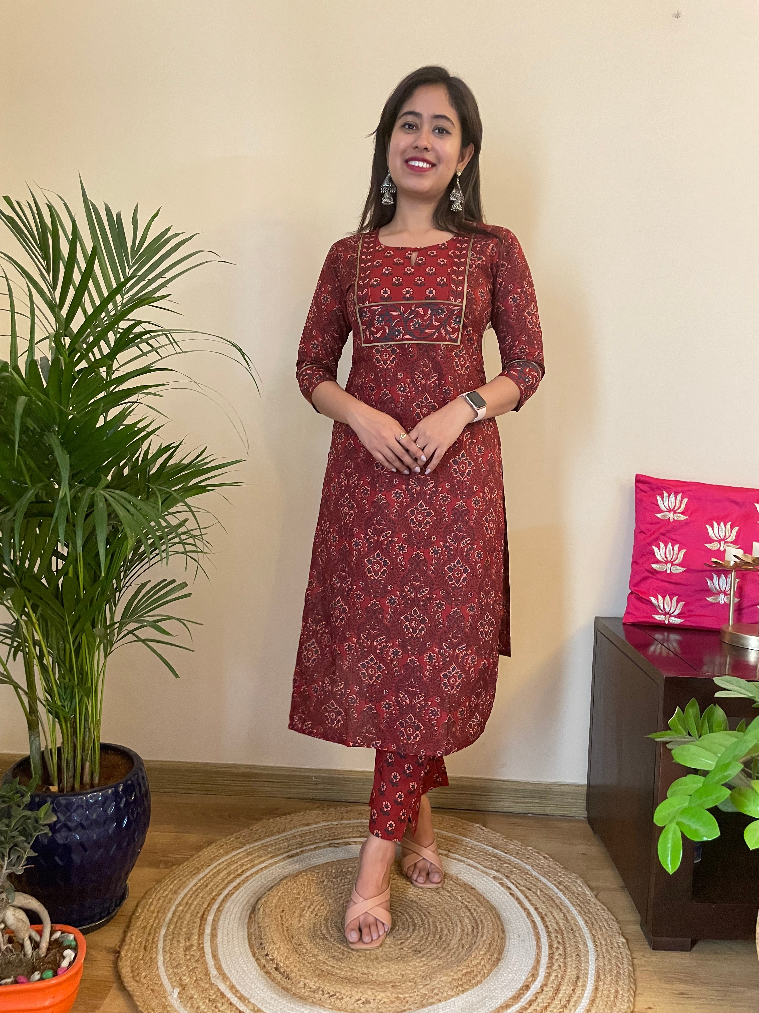 'CHANCHAL' Brownish Maroon Kurta+Pant Set