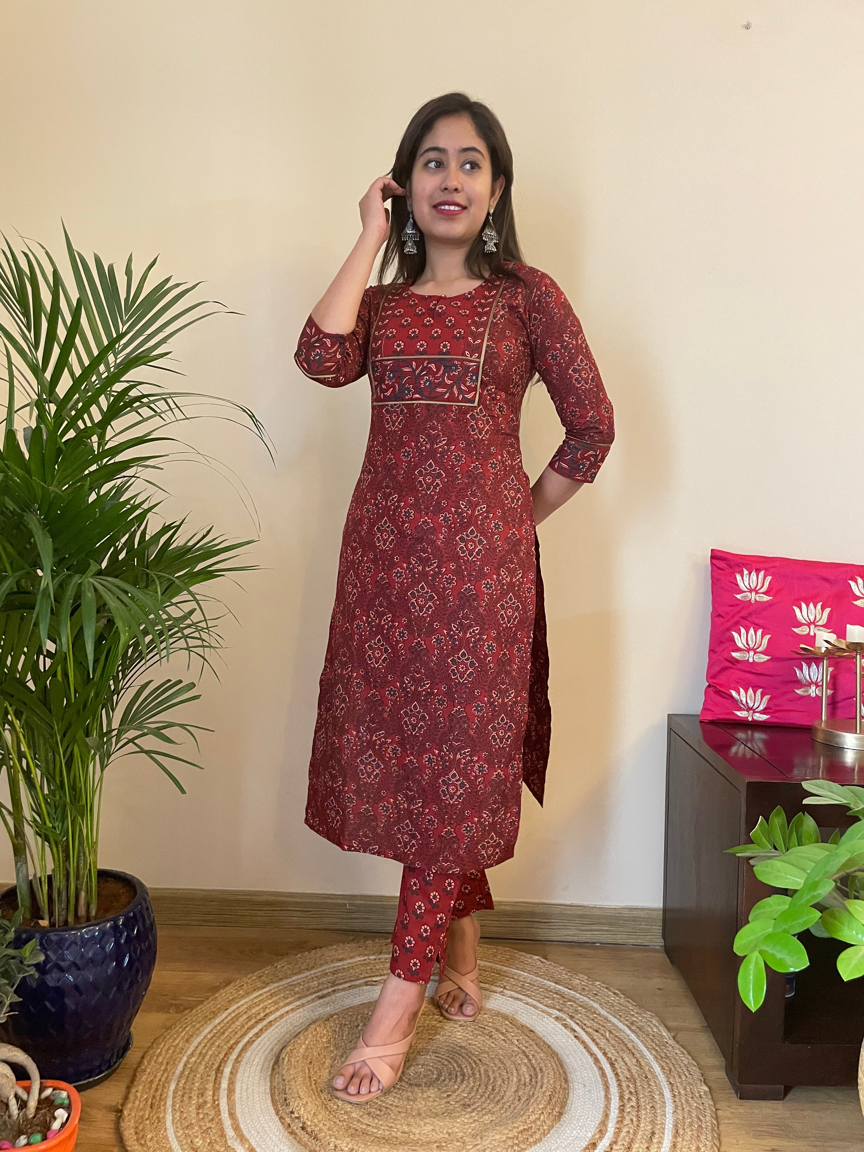 'CHANCHAL' Brownish Maroon Kurta+Pant Set