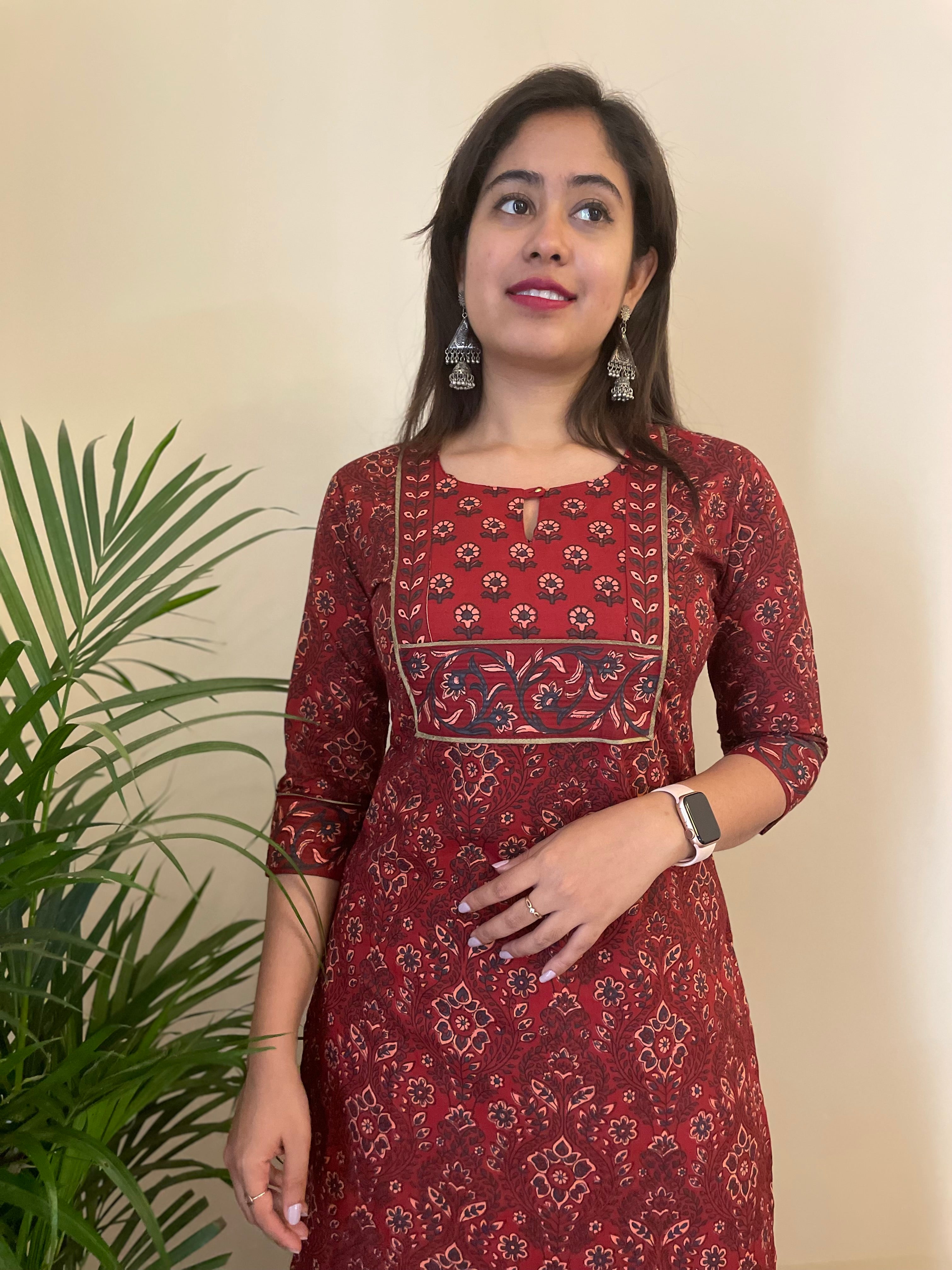 'CHANCHAL' Brownish Maroon Kurta+Pant Set