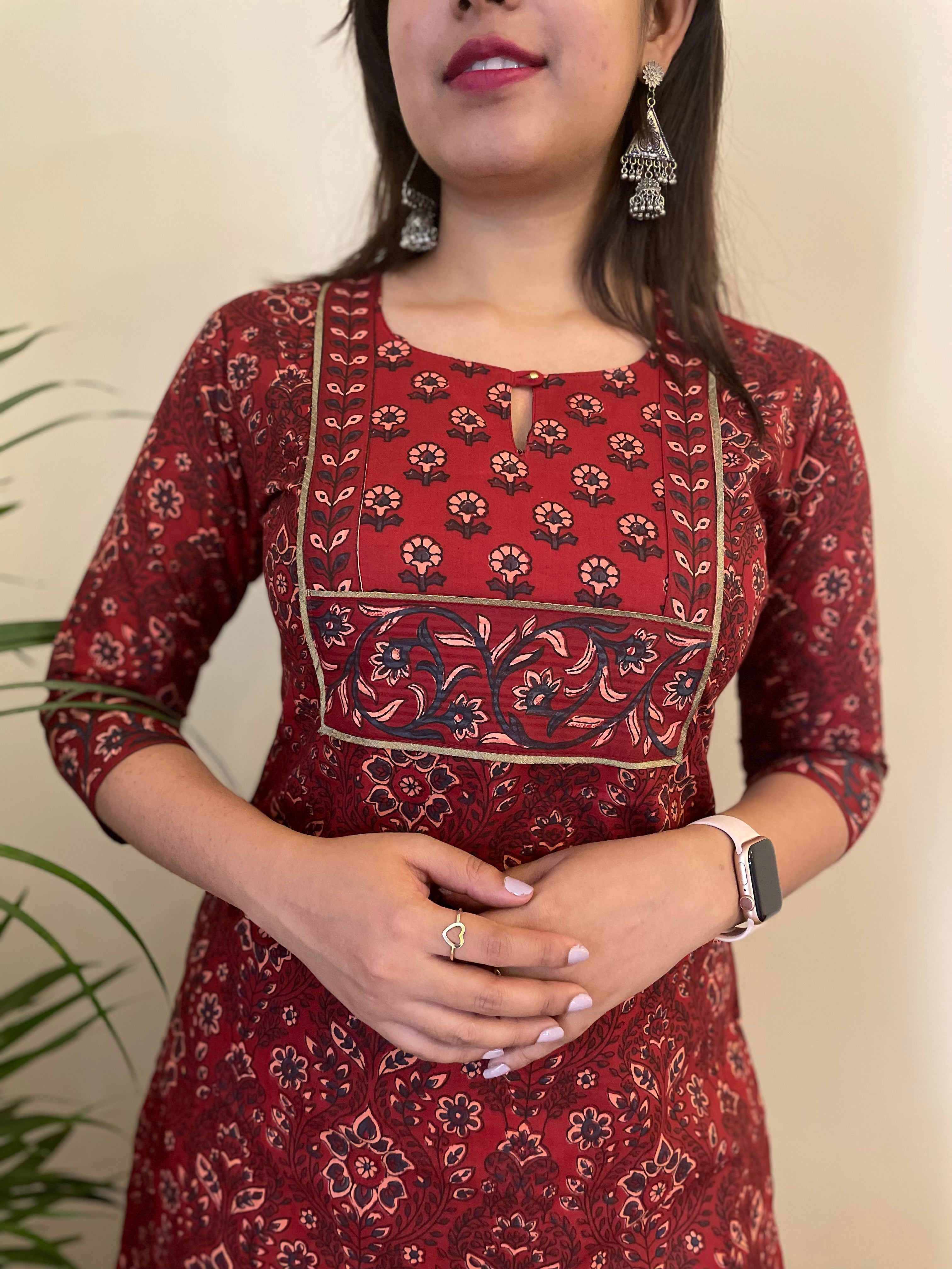 'CHANCHAL' Brownish Maroon Kurta+Pant Set