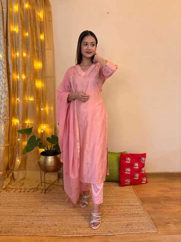 Utsav Peach Chanderi Kurta Pant and Duppatta Set